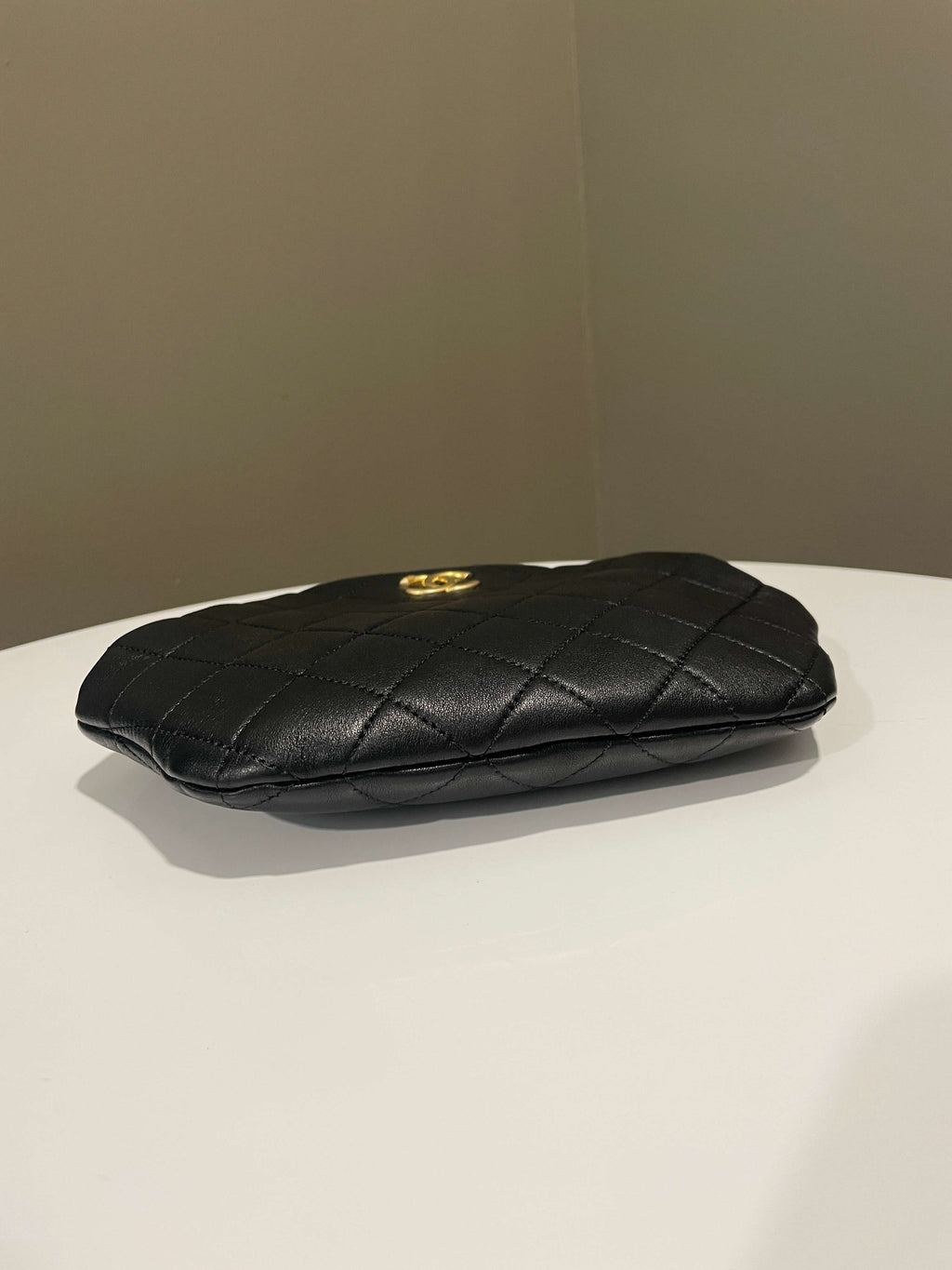 Chanel Quilted Cc Pearl Crown Clutch Bag Black Lambskin