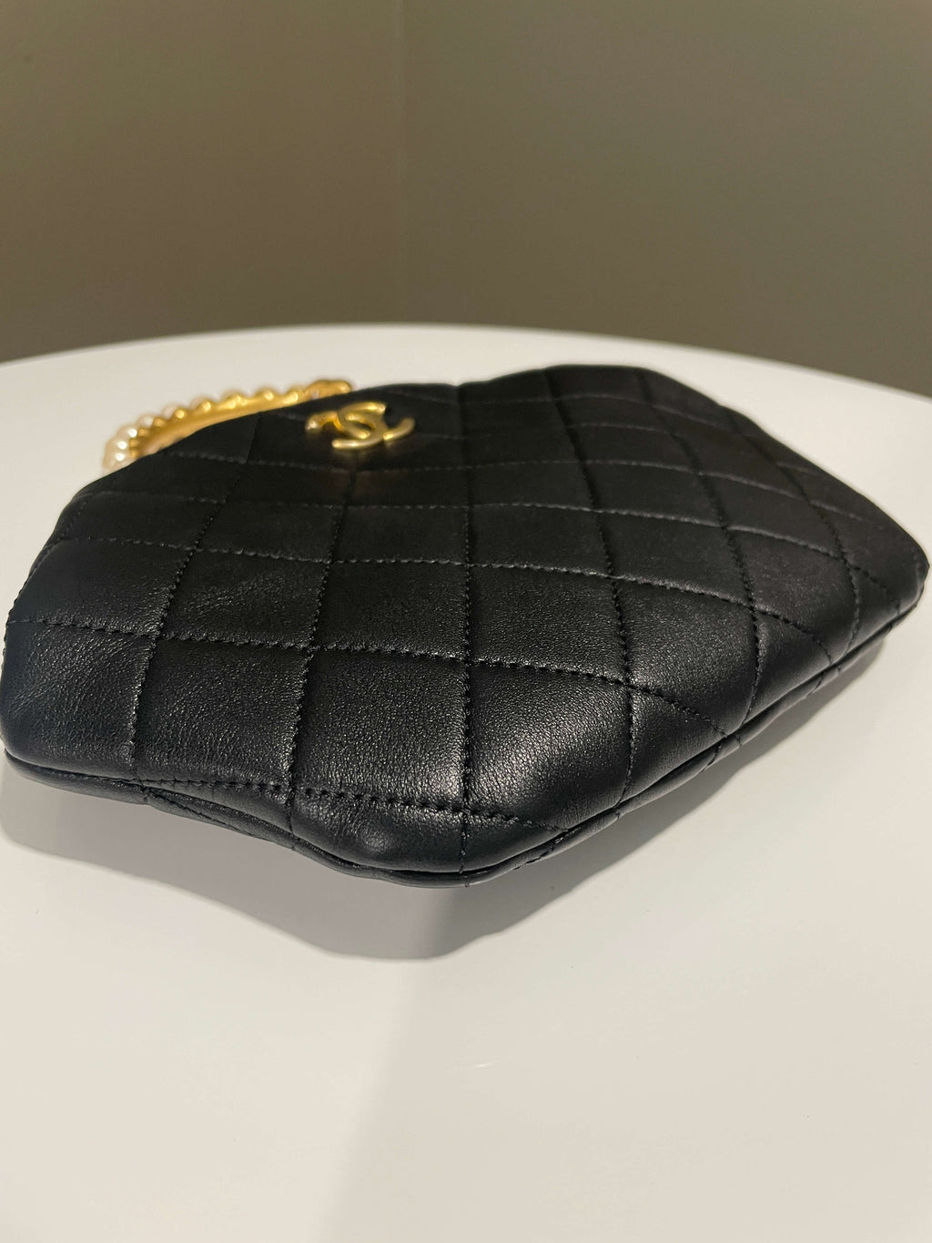 Chanel Quilted Cc Pearl Crown Clutch Bag Black Lambskin