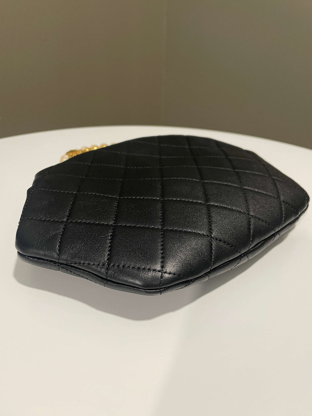 Chanel Quilted Cc Pearl Crown Clutch Bag Black Lambskin