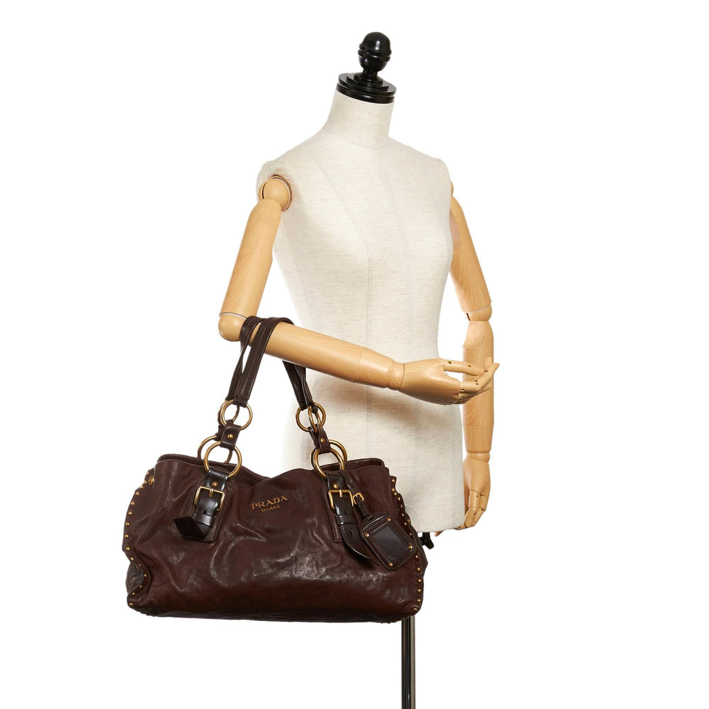 Prada Aviator Studded Leather Tote Bag (SHG-29206)