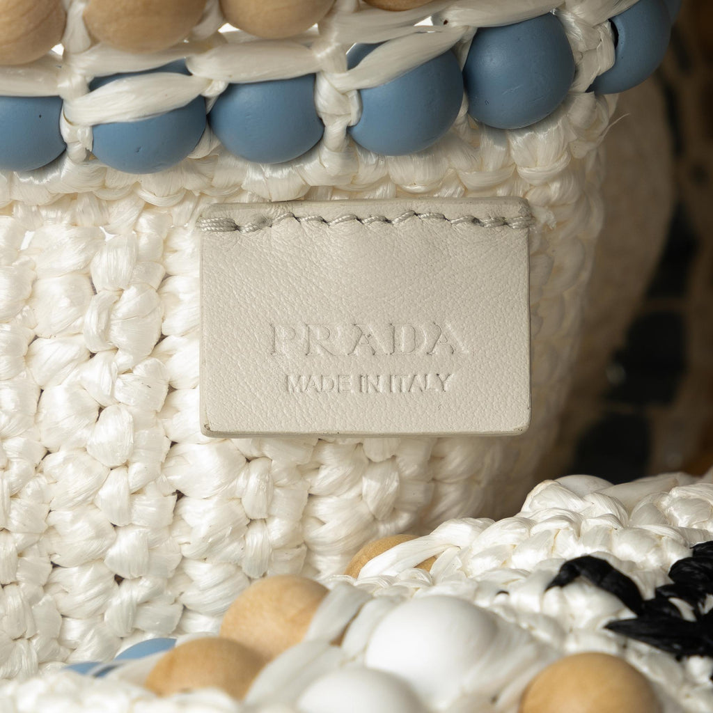 Prada Beaded Raffia Logo Tote (SHG-dzCs8E)
