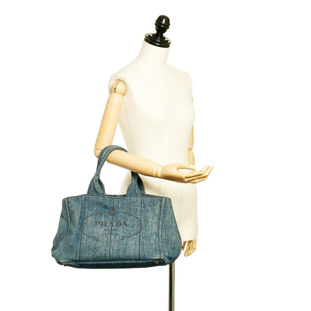 Prada Canapa Logo Denim Tote Bag (SHG-27049)