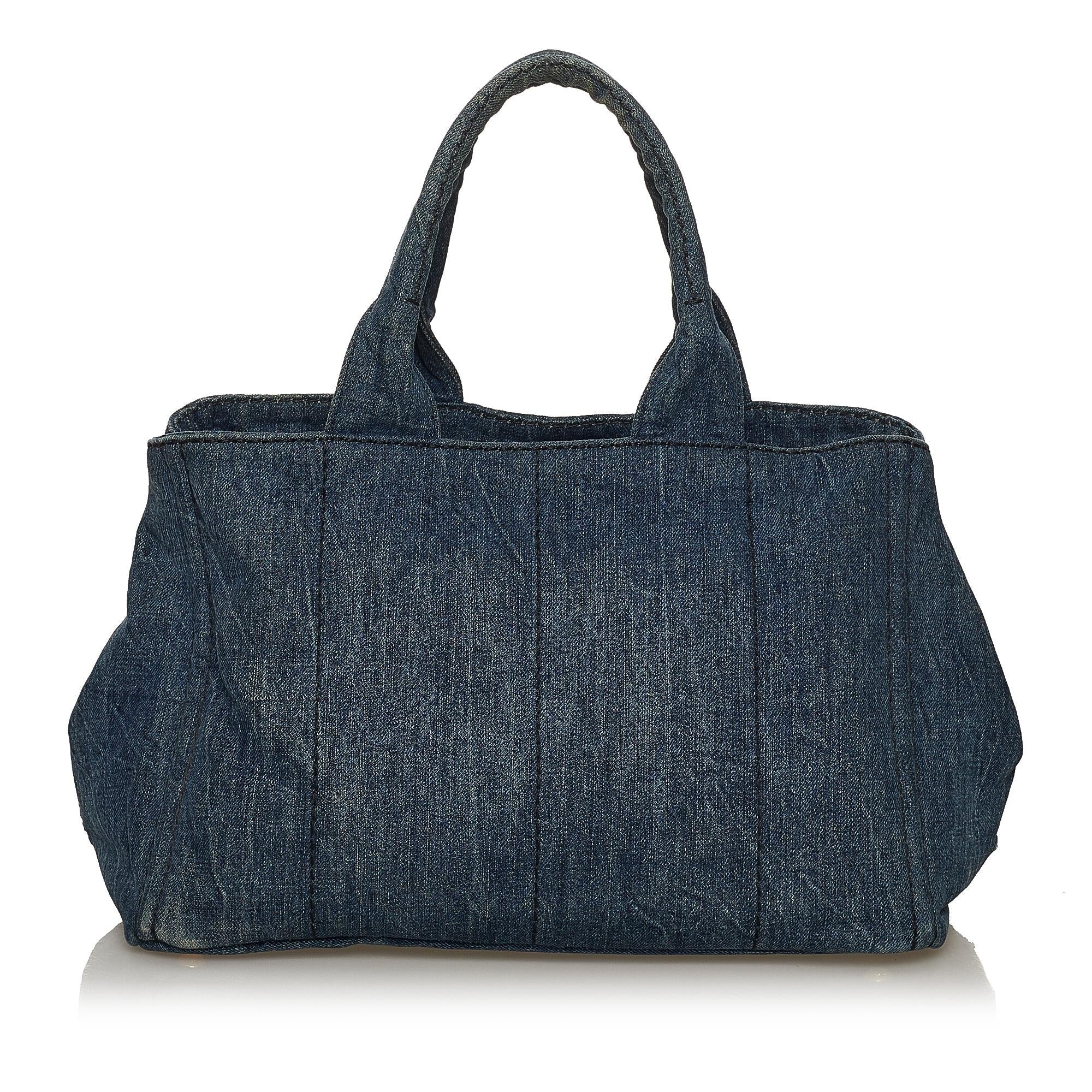 Prada Canapa Logo Denim Tote Bag (SHG-29654)