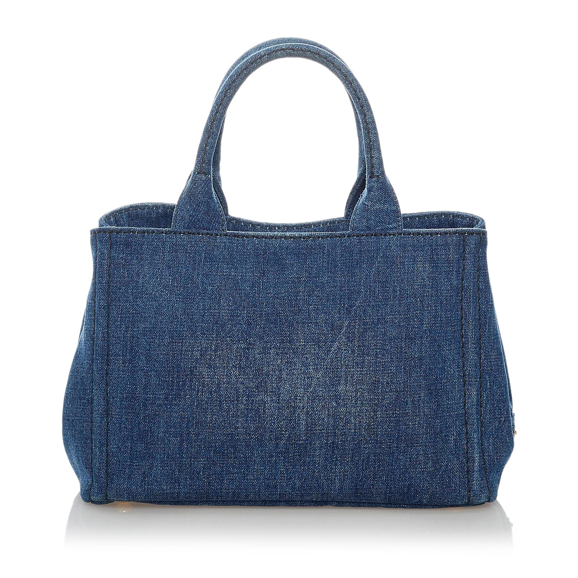 Prada Canapa Logo Denim Tote (SHG-30696)