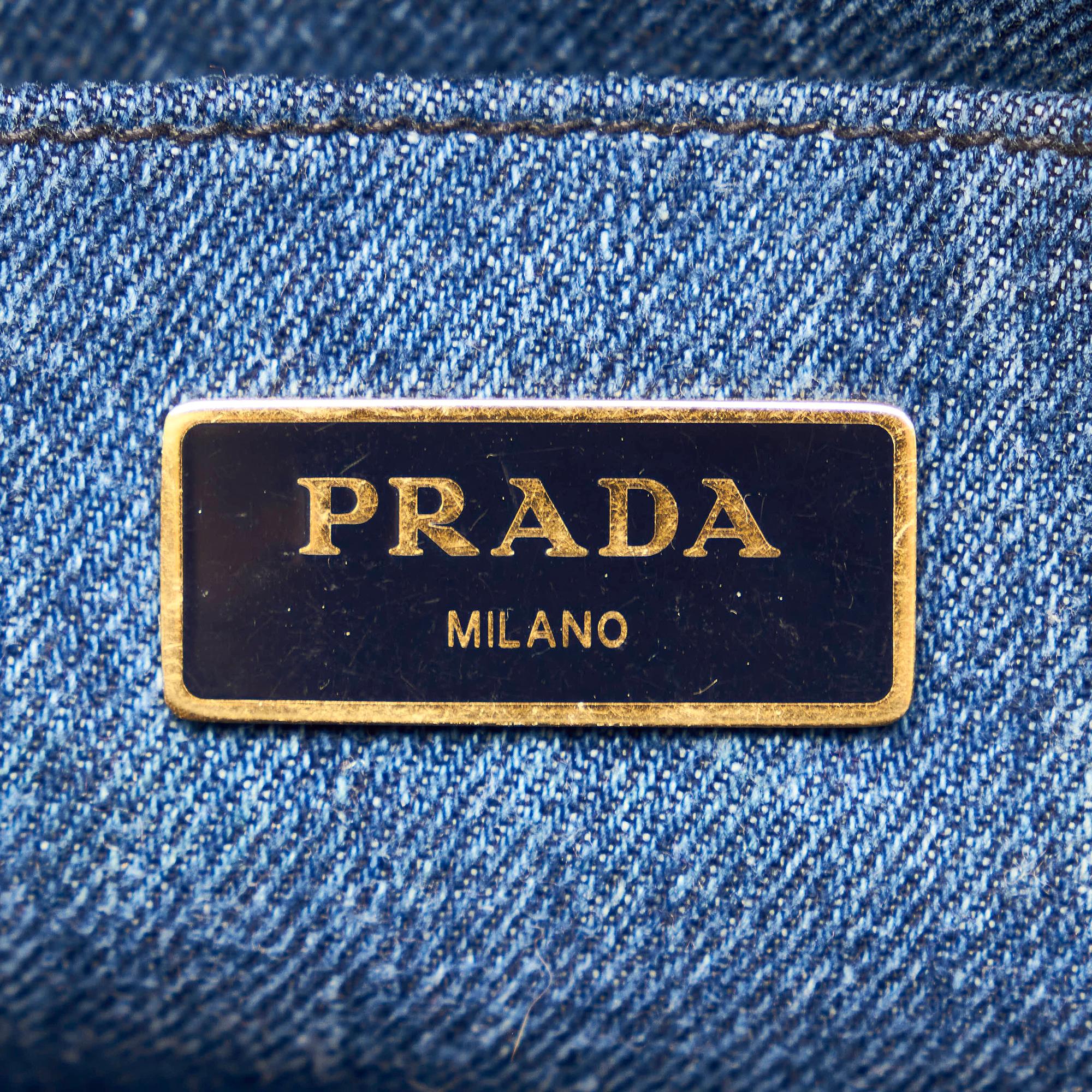 Prada Canapa Logo Denim Tote (SHG-30696)