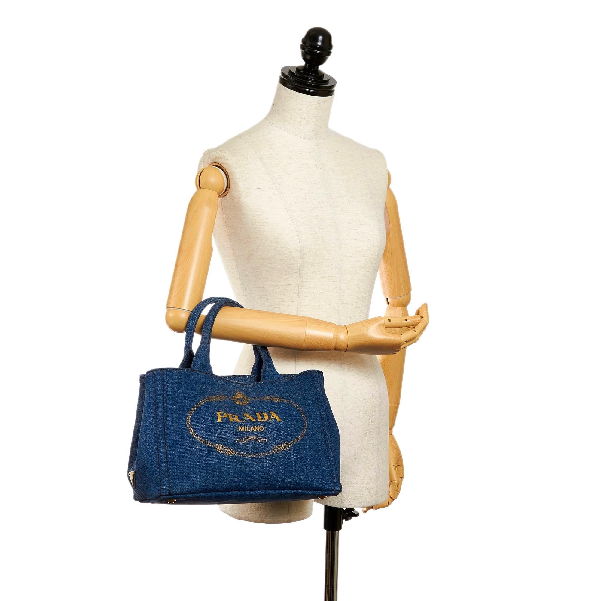 Prada Canapa Logo Denim Tote (SHG-30696)