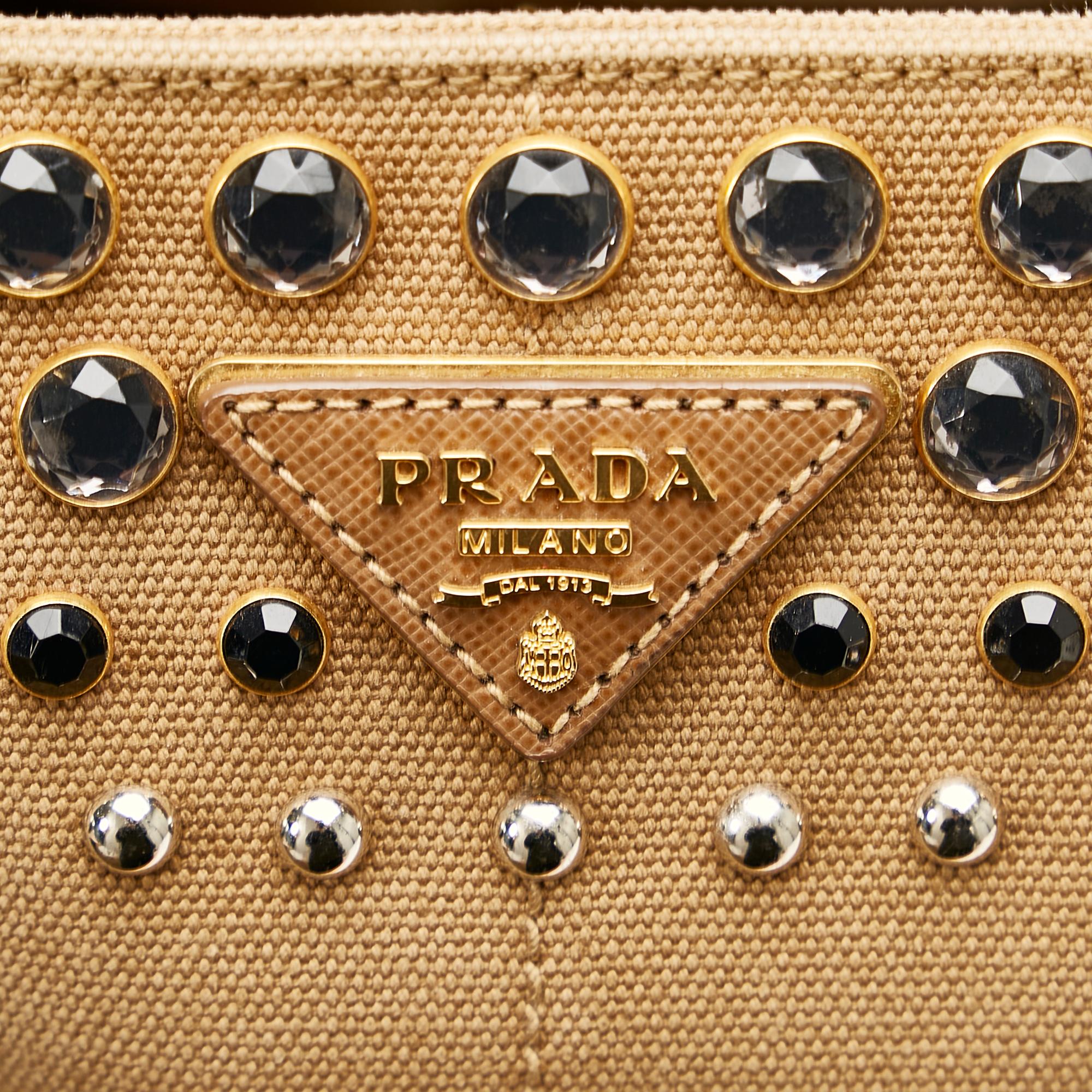 Prada Canapa Studded Canvas Tote Bag (SHG-26057)