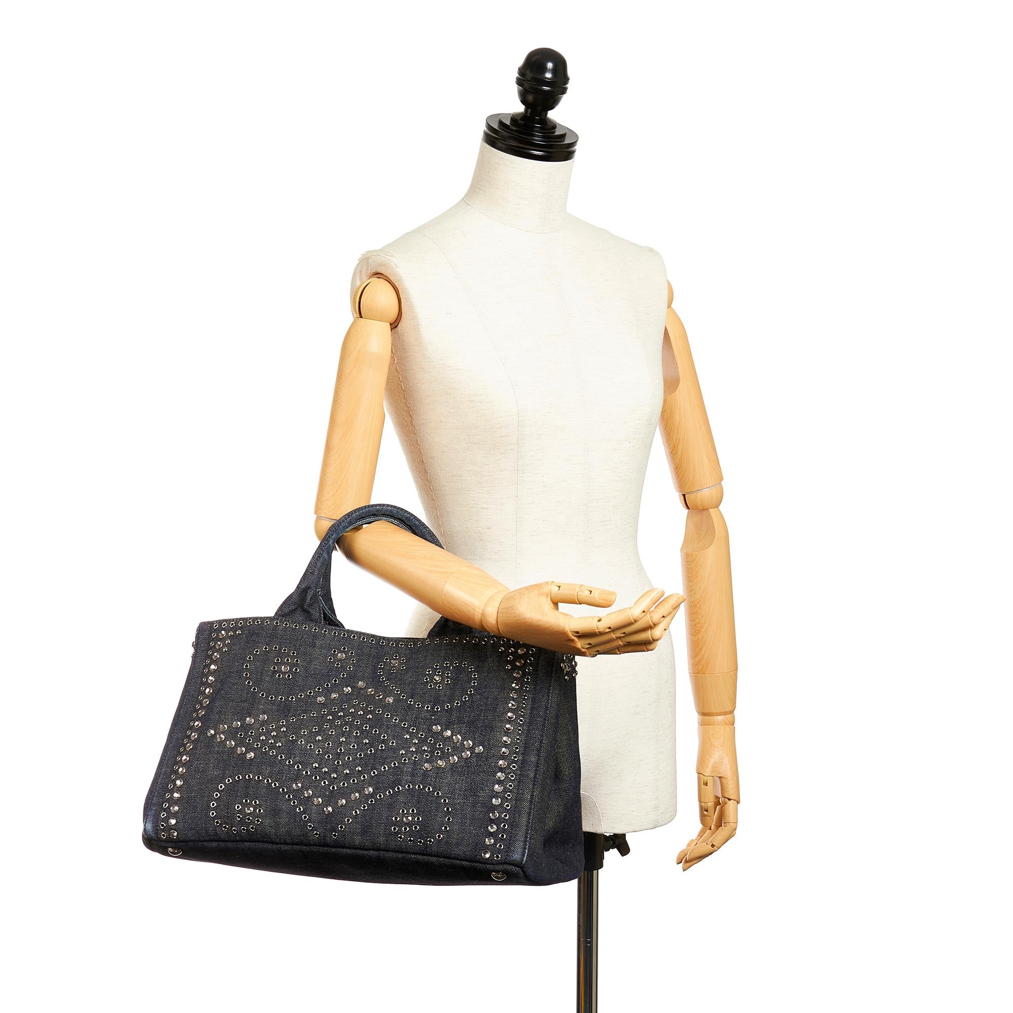 Prada Canapa Studded Denim Tote Bag (SHG-26862)