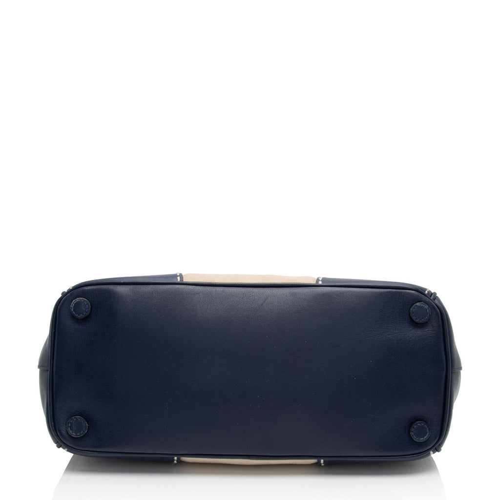 Prada Canvas Calfskin Stitch City Tote (SHF-FzLXxK)