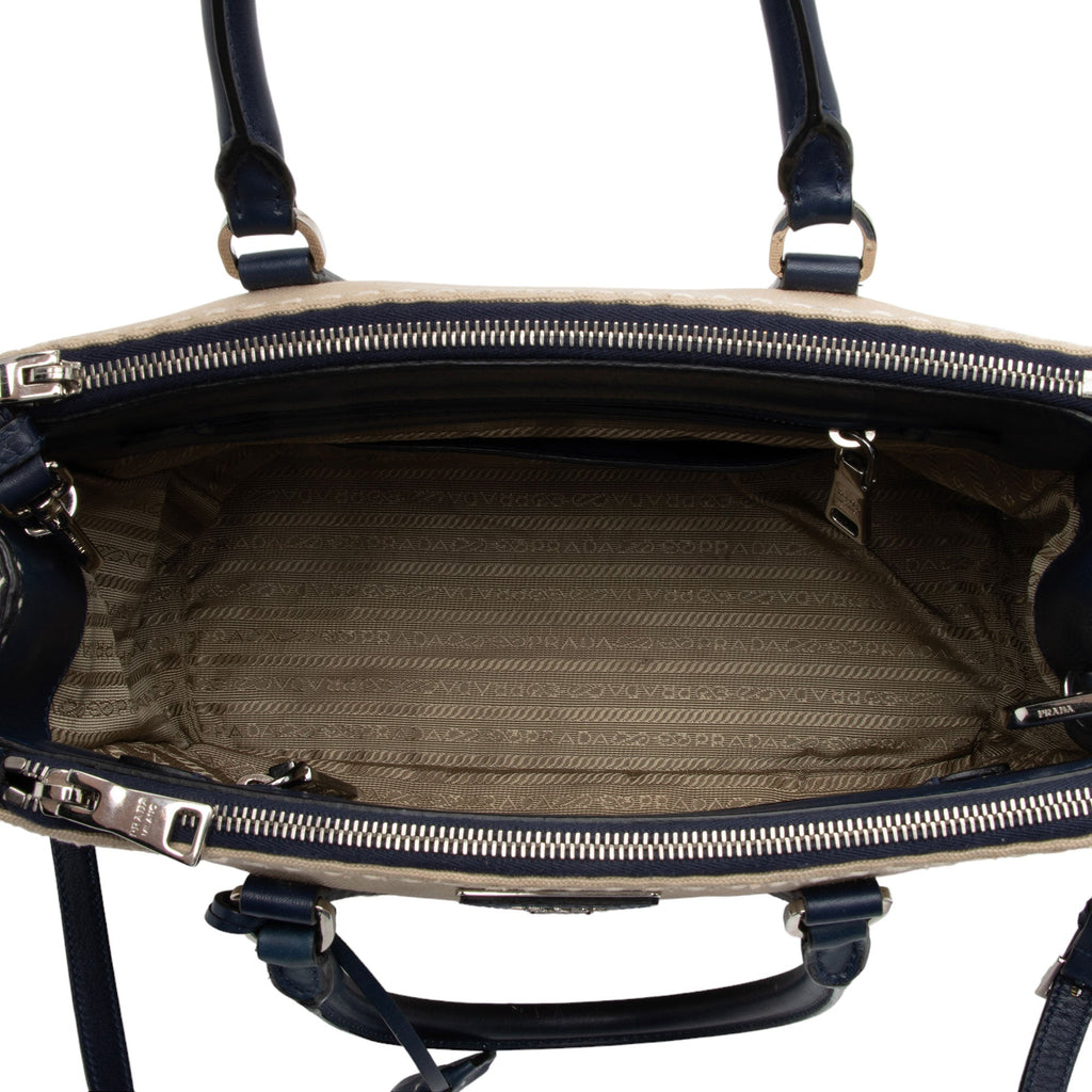 Prada Canvas Calfskin Stitch City Tote (SHF-FzLXxK)