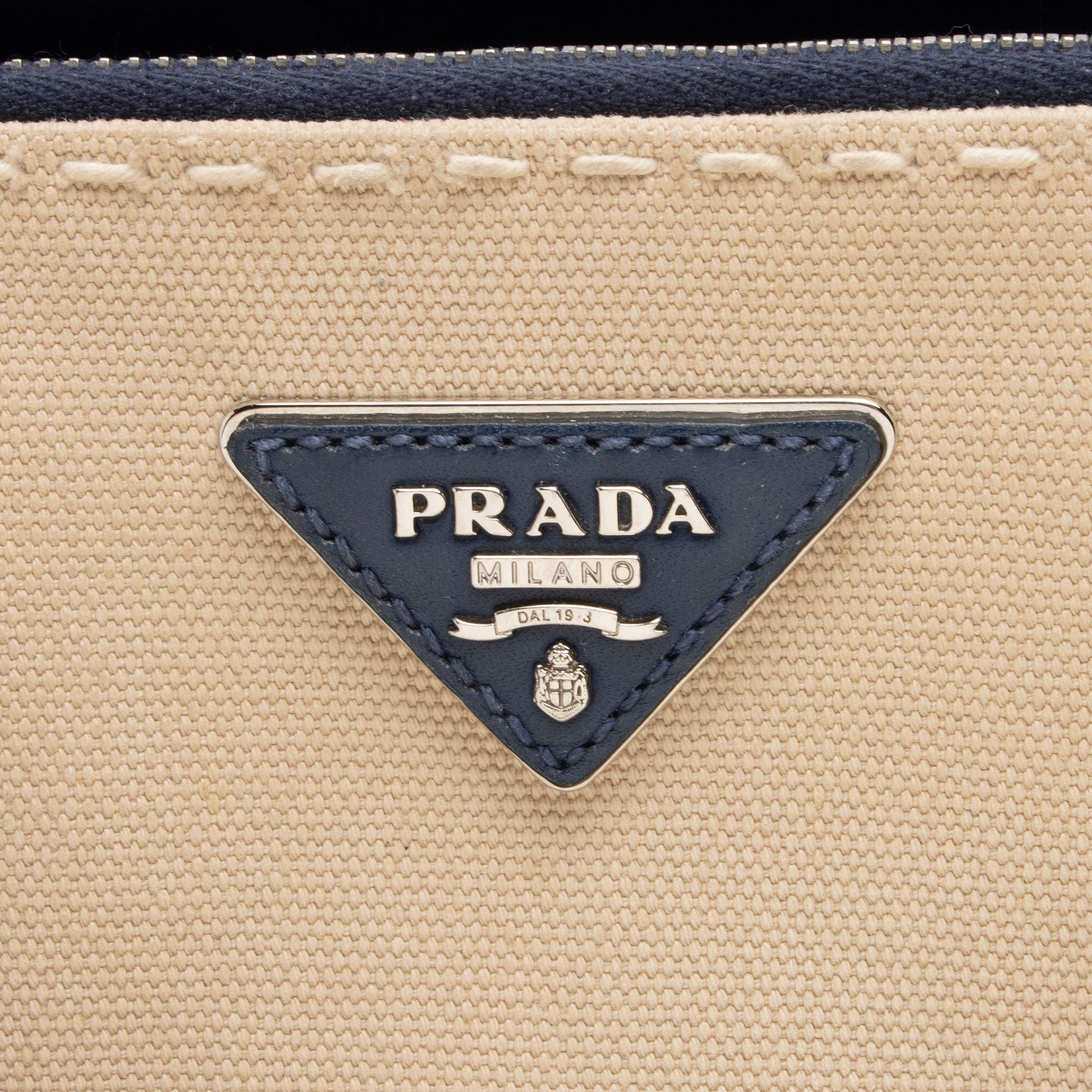 Prada Canvas Calfskin Stitch City Tote (SHF-FzLXxK)