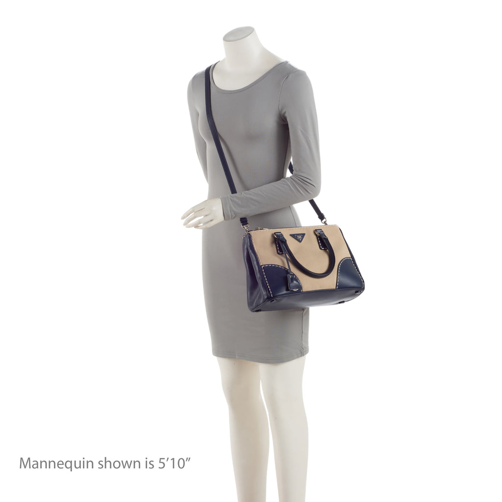 Prada Canvas Calfskin Stitch City Tote (SHF-FzLXxK)