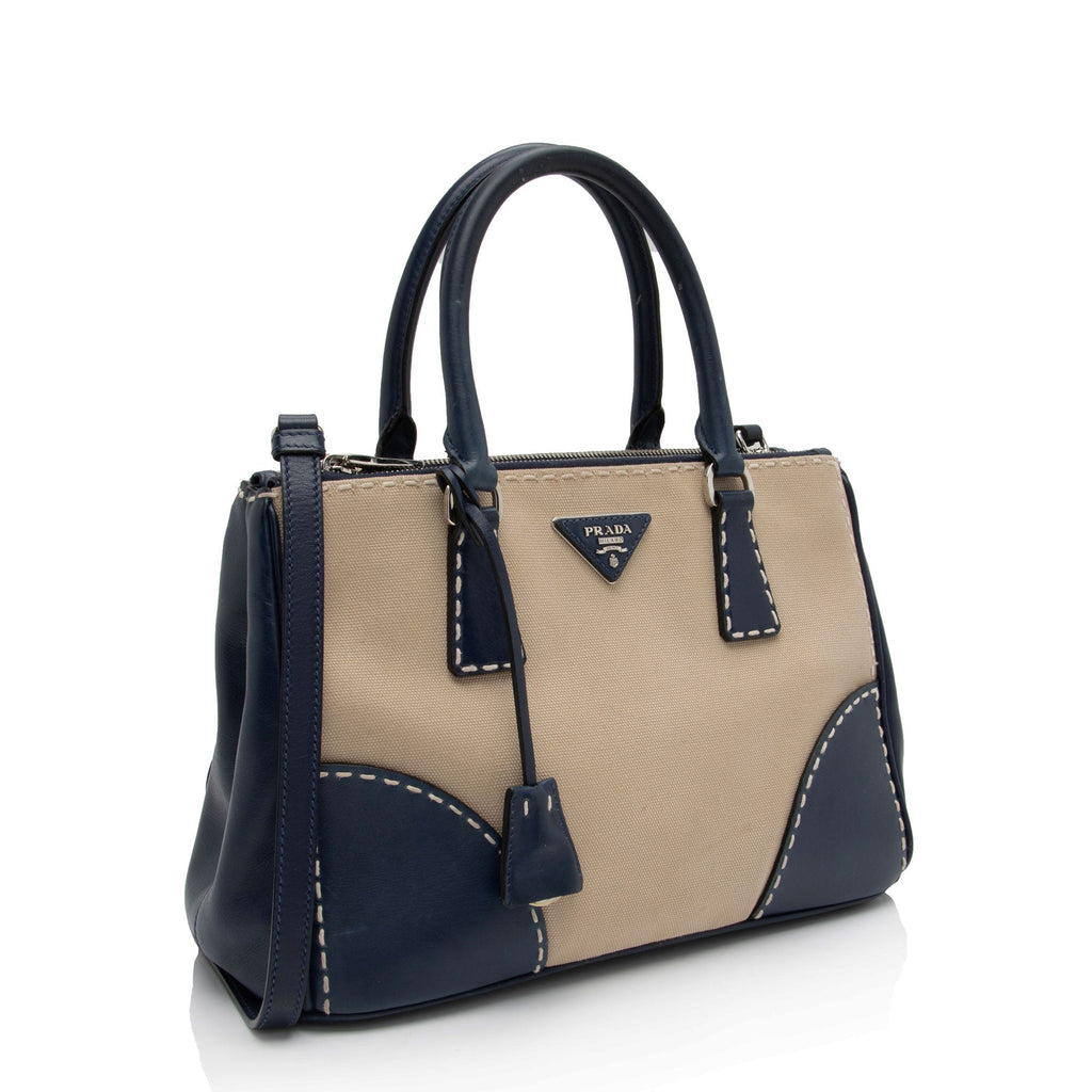 Prada Canvas Calfskin Stitch City Tote (SHF-FzLXxK)