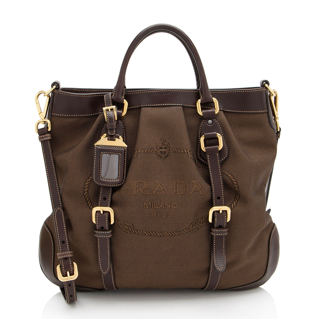 Prada Canapa Logo Belted Tote (SHF-zDMSqS)