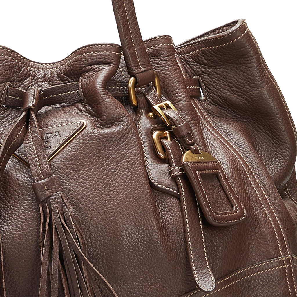 Prada Cervo Drawstring Leather Tote (SHG-37104)