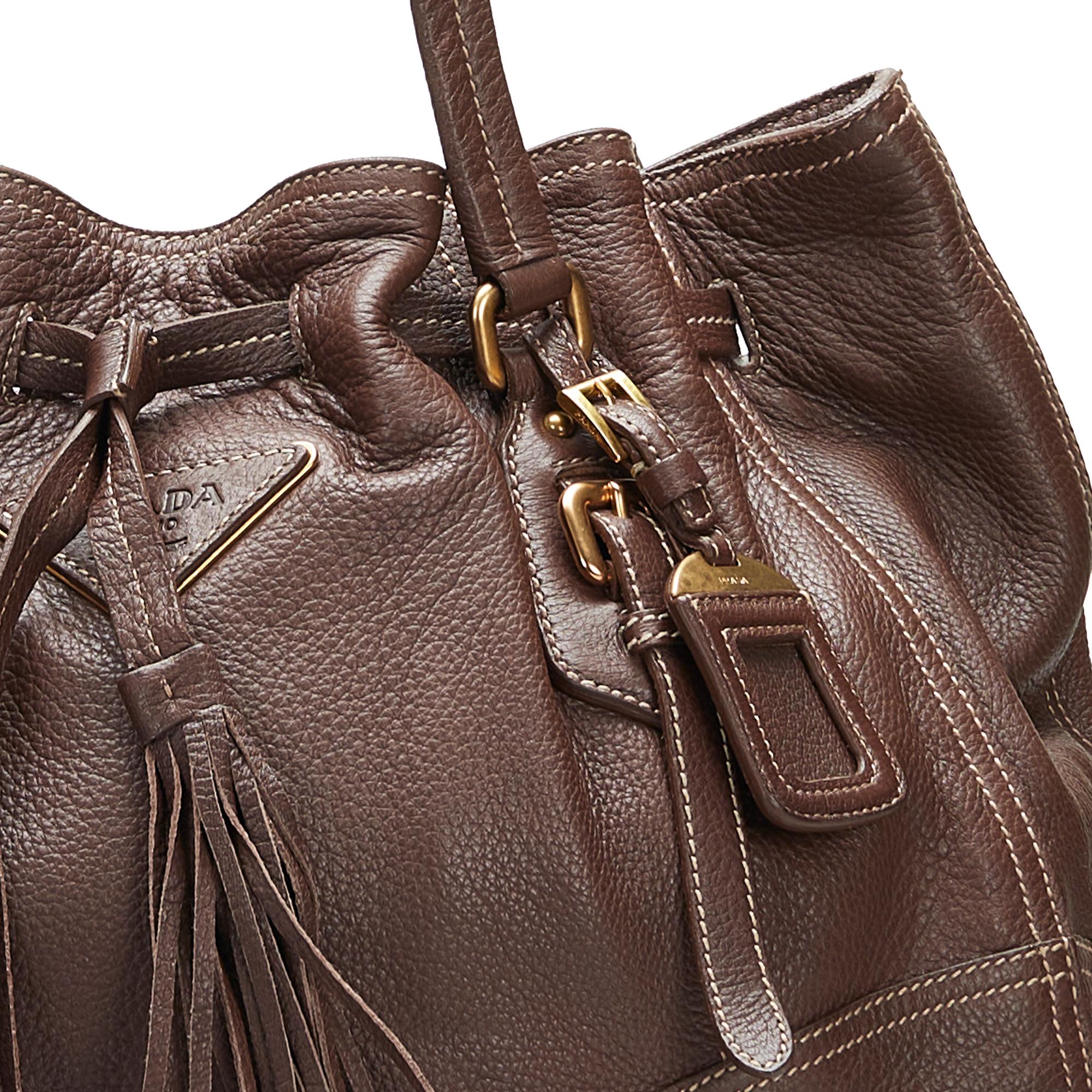 Prada Cervo Drawstring Leather Tote (SHG-37104)