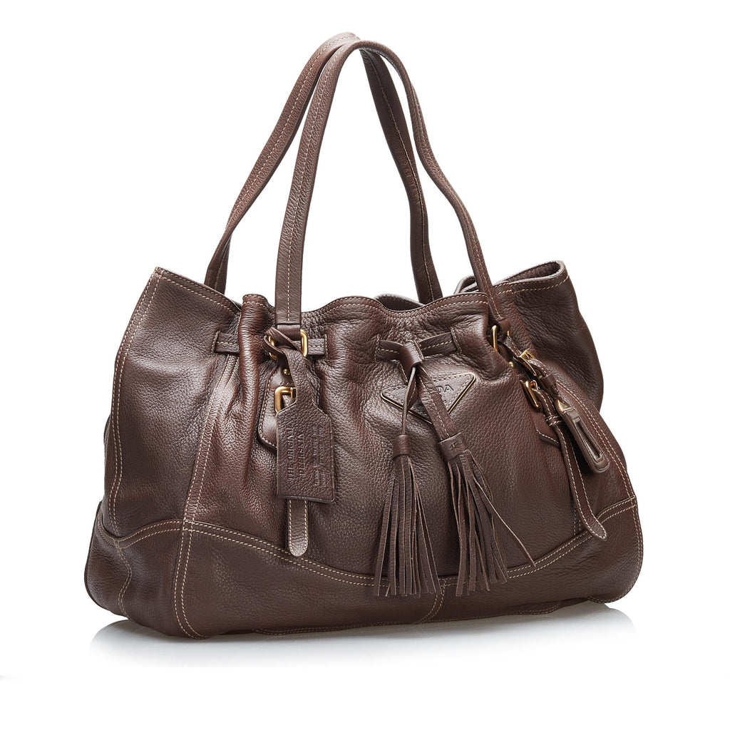 Prada Cervo Drawstring Leather Tote (SHG-37104)