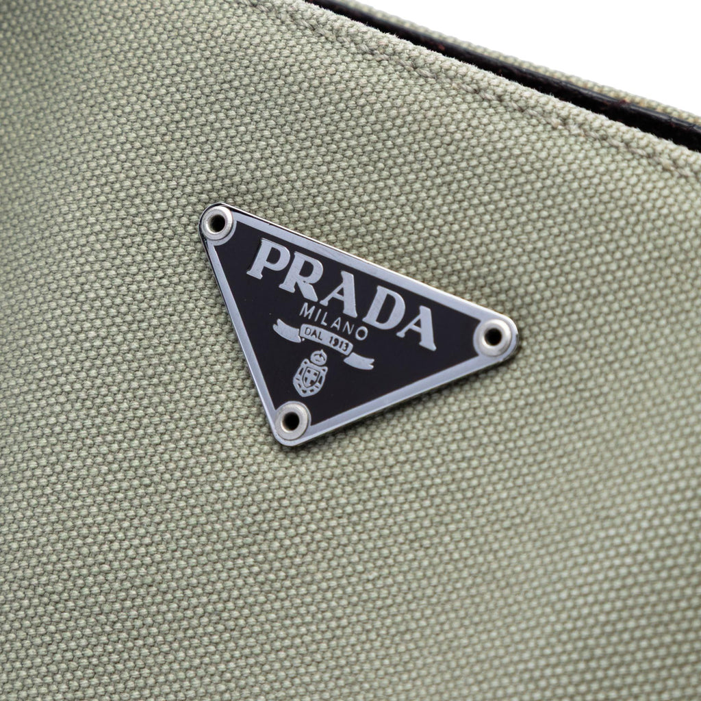 Prada Cinghiale Trimmed Canvas Canapa Tote