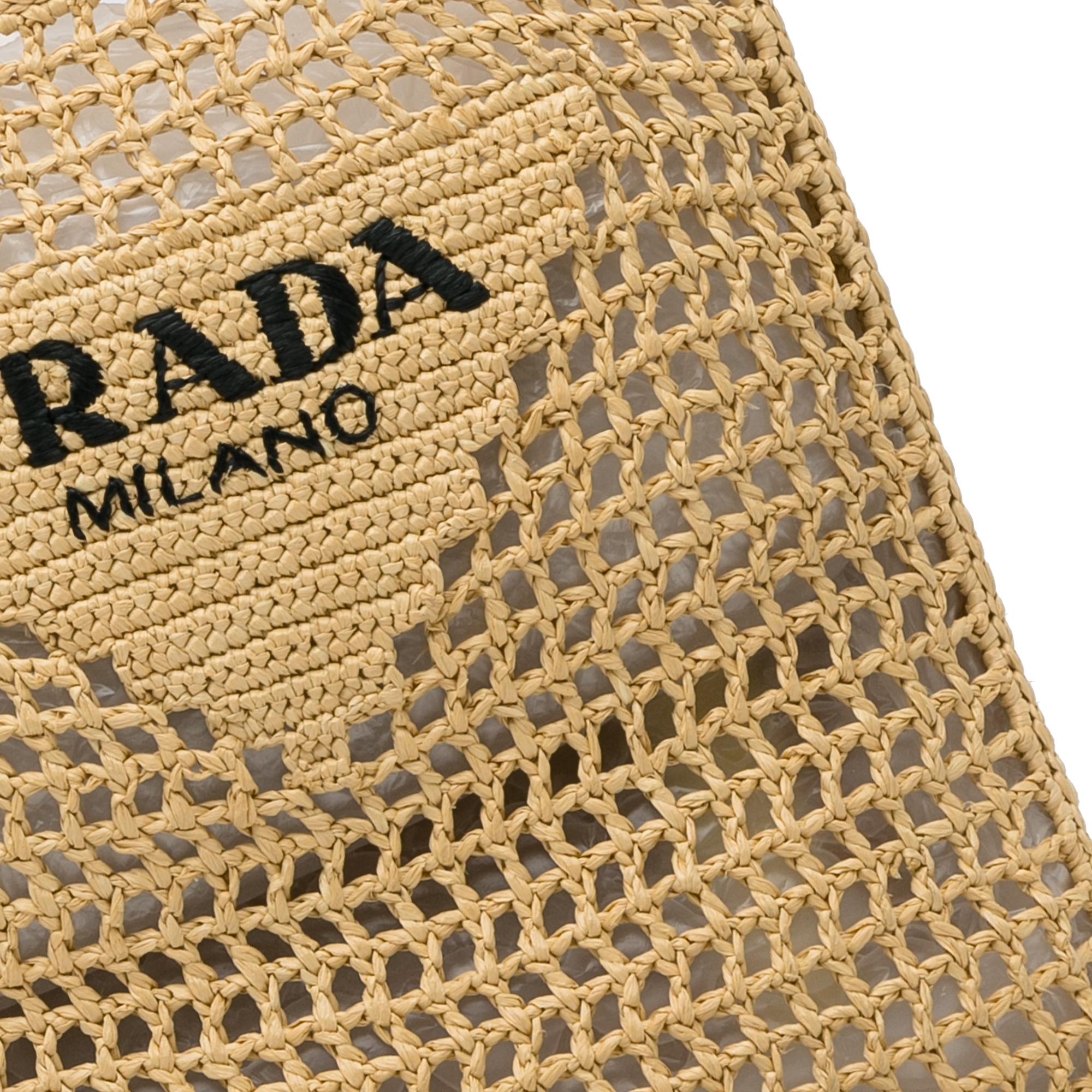 Prada Crochet Raffia Logo Tote (SHG-1YPyMA)
