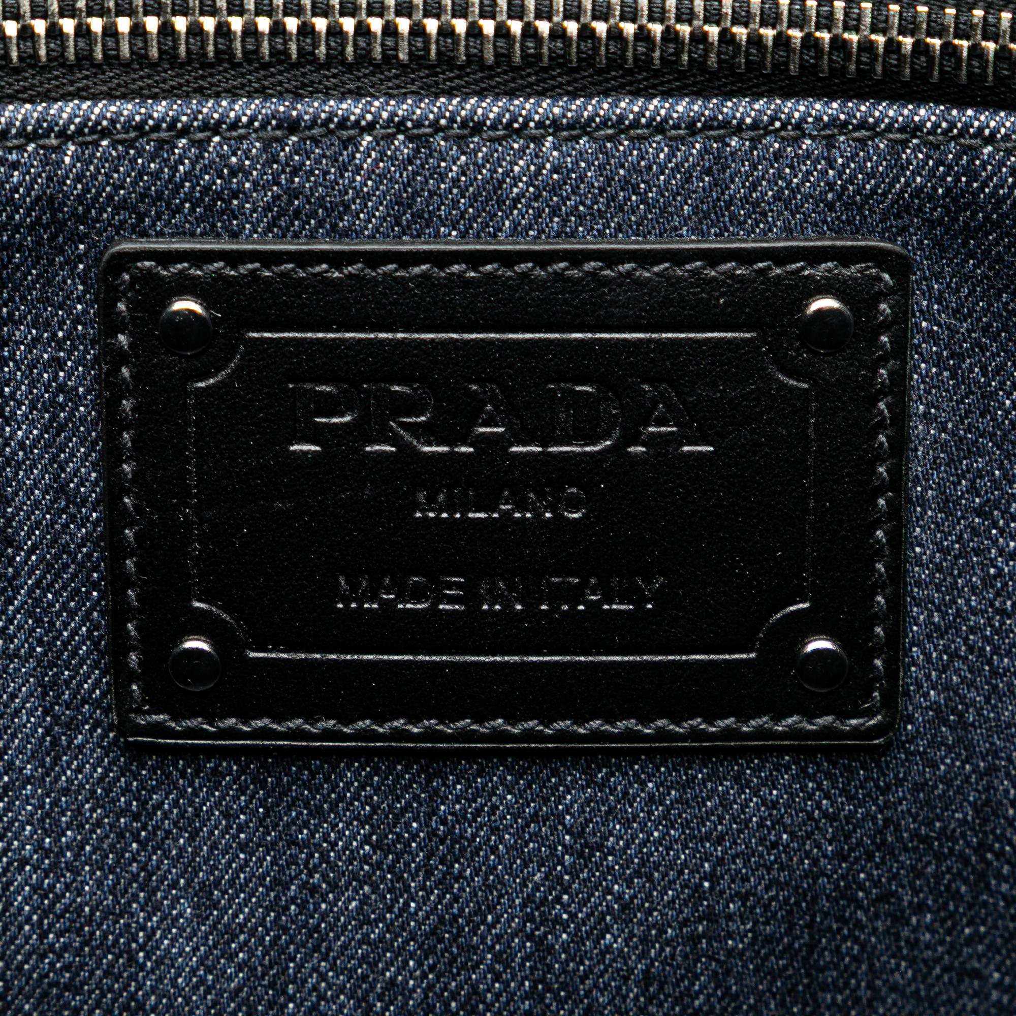 Prada Denim Mistolino Vitello Logo Tote