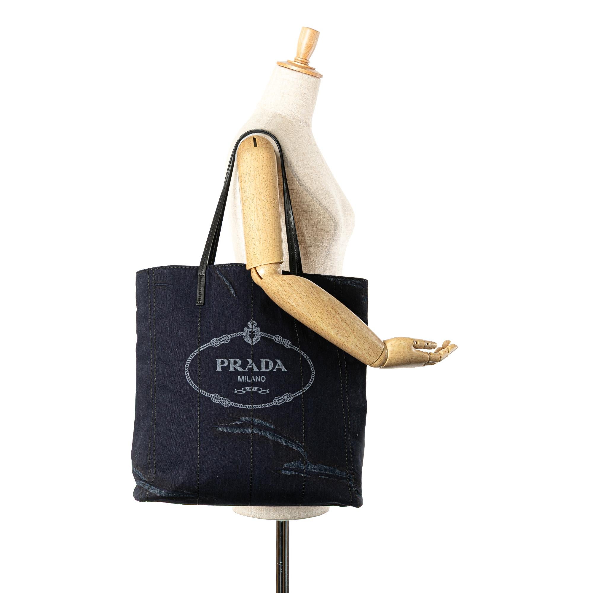 Prada Denim Mistolino Vitello Logo Tote