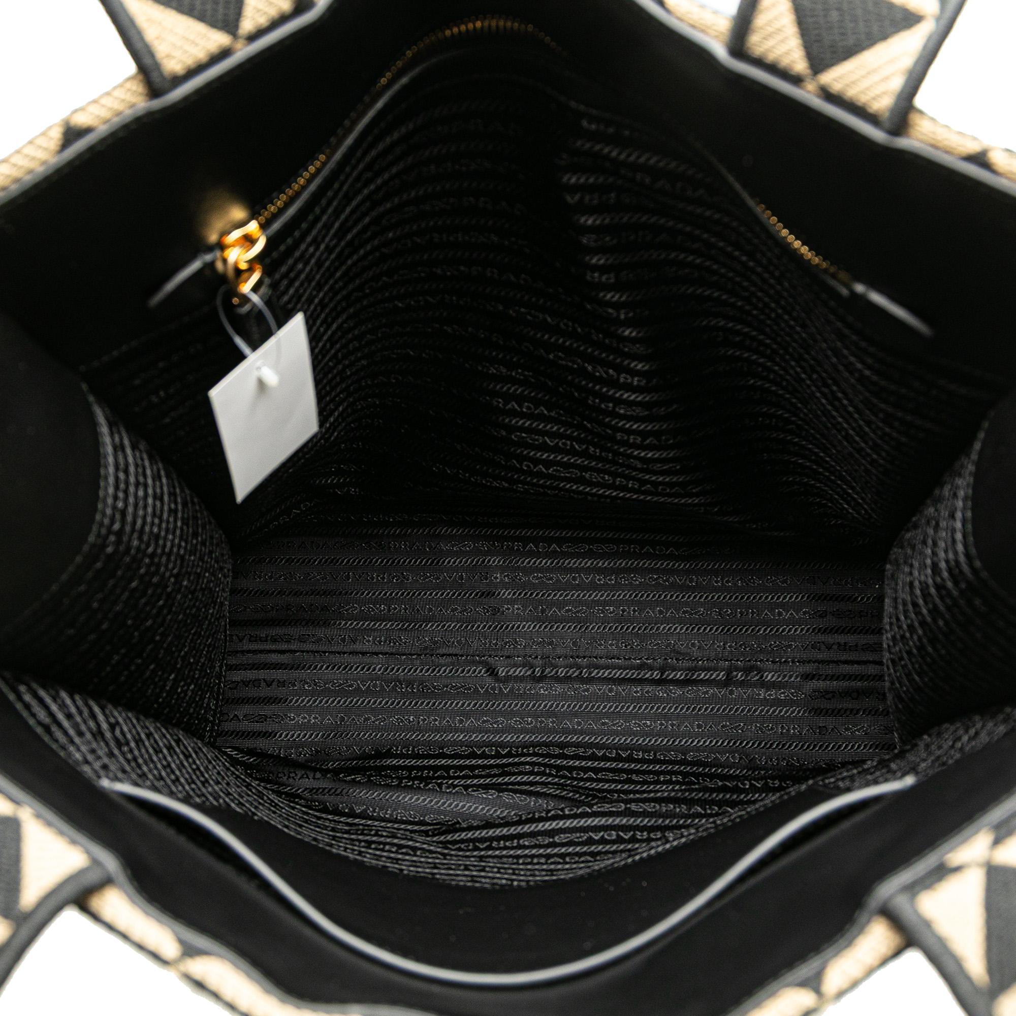 Prada Embroidered Canvas Triangolo Symbole Shopping Tote