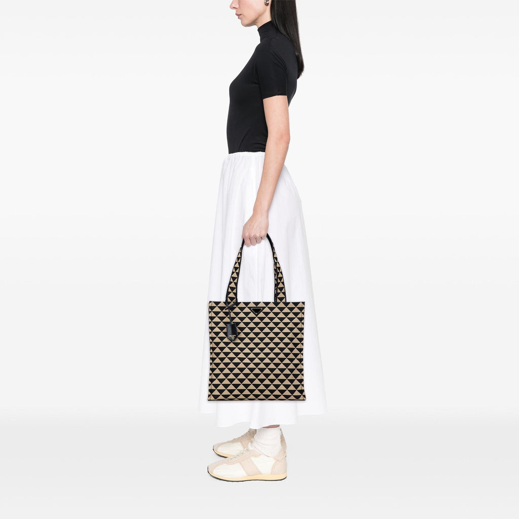 Prada Embroidered Canvas Triangolo Symbole Shopping Tote