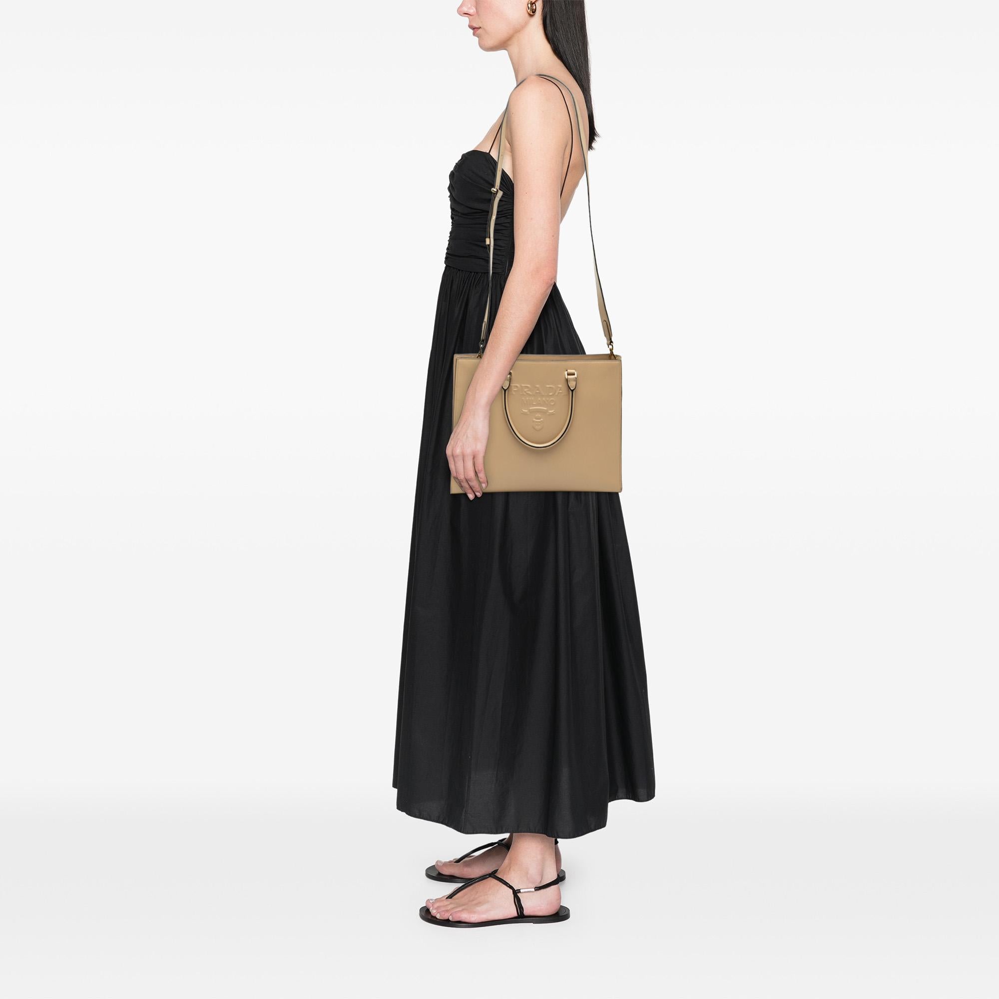 Prada Large Saffiano Lux Embossed Logo Convertible Tote