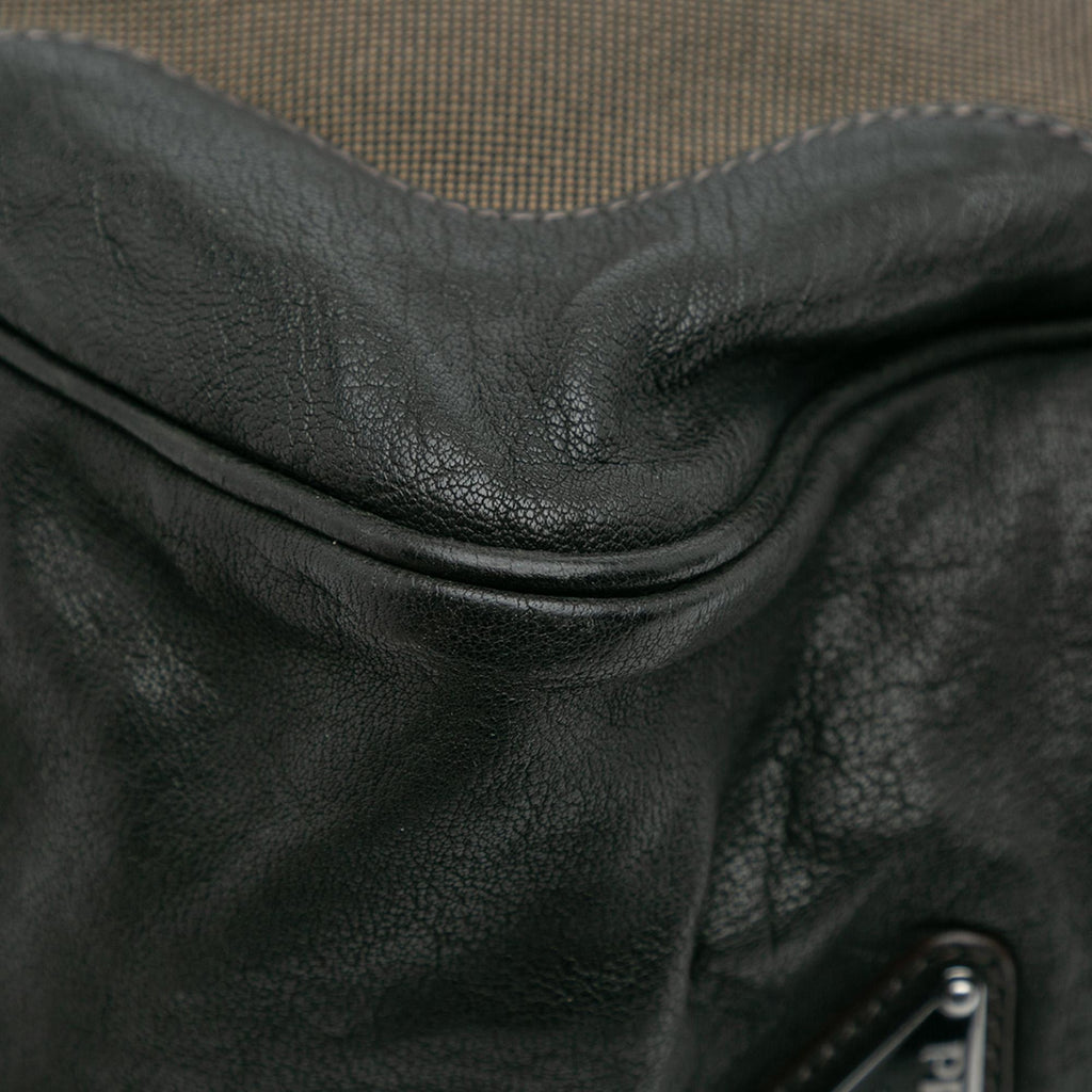 Prada Leather Trimmed Canvas Canapa Logo Frame Tote