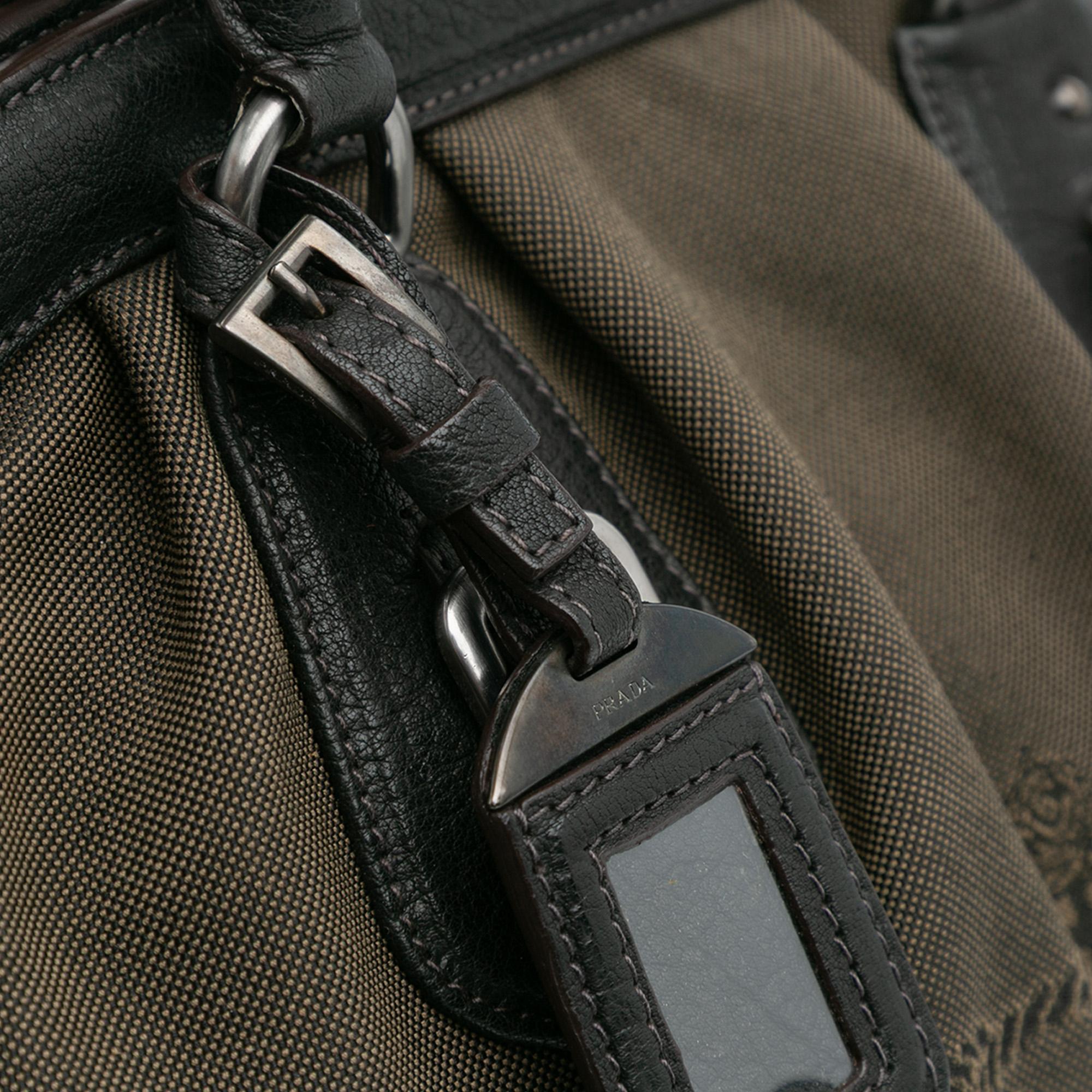 Prada Leather Trimmed Canvas Canapa Logo Frame Tote
