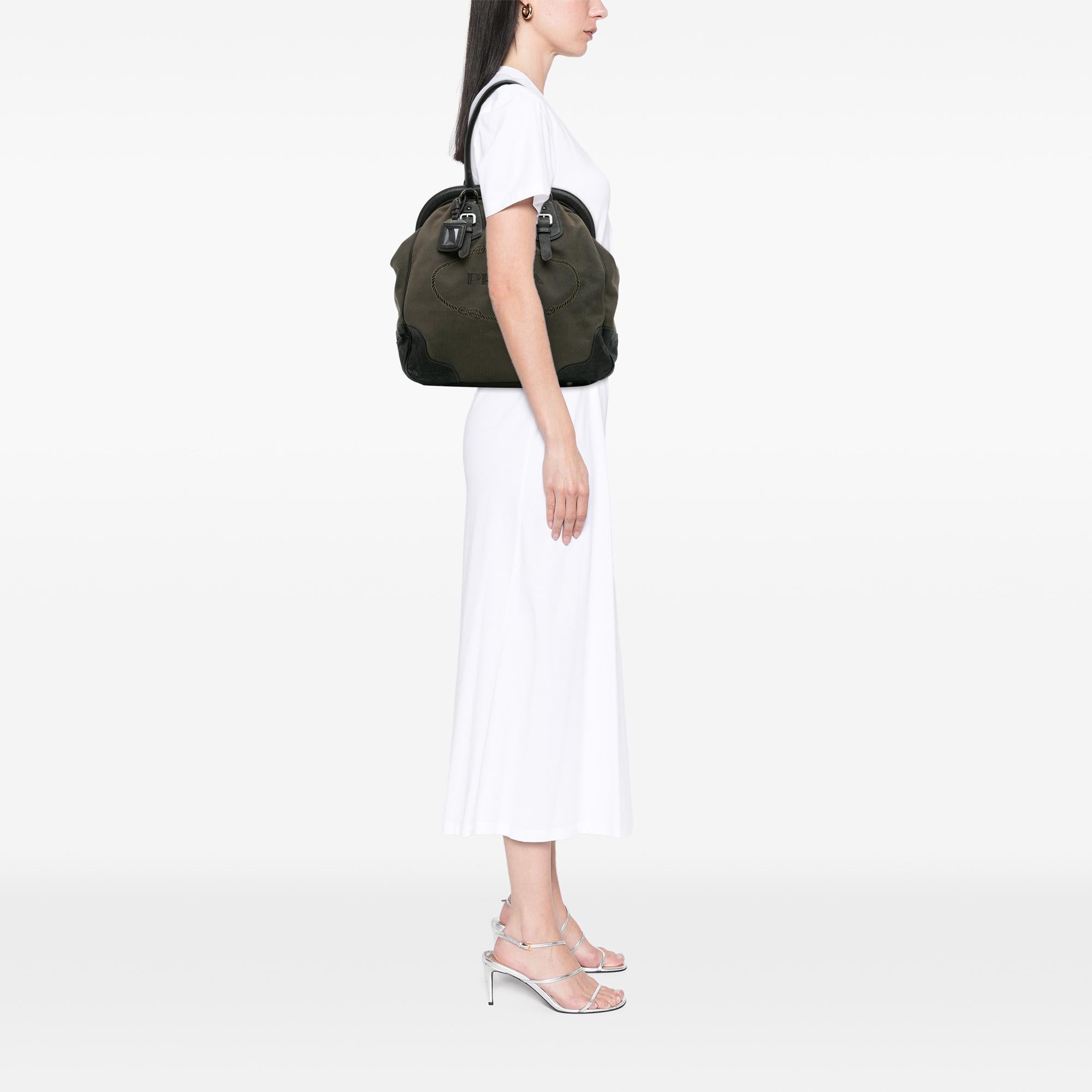 Prada Leather Trimmed Canvas Canapa Logo Frame Tote
