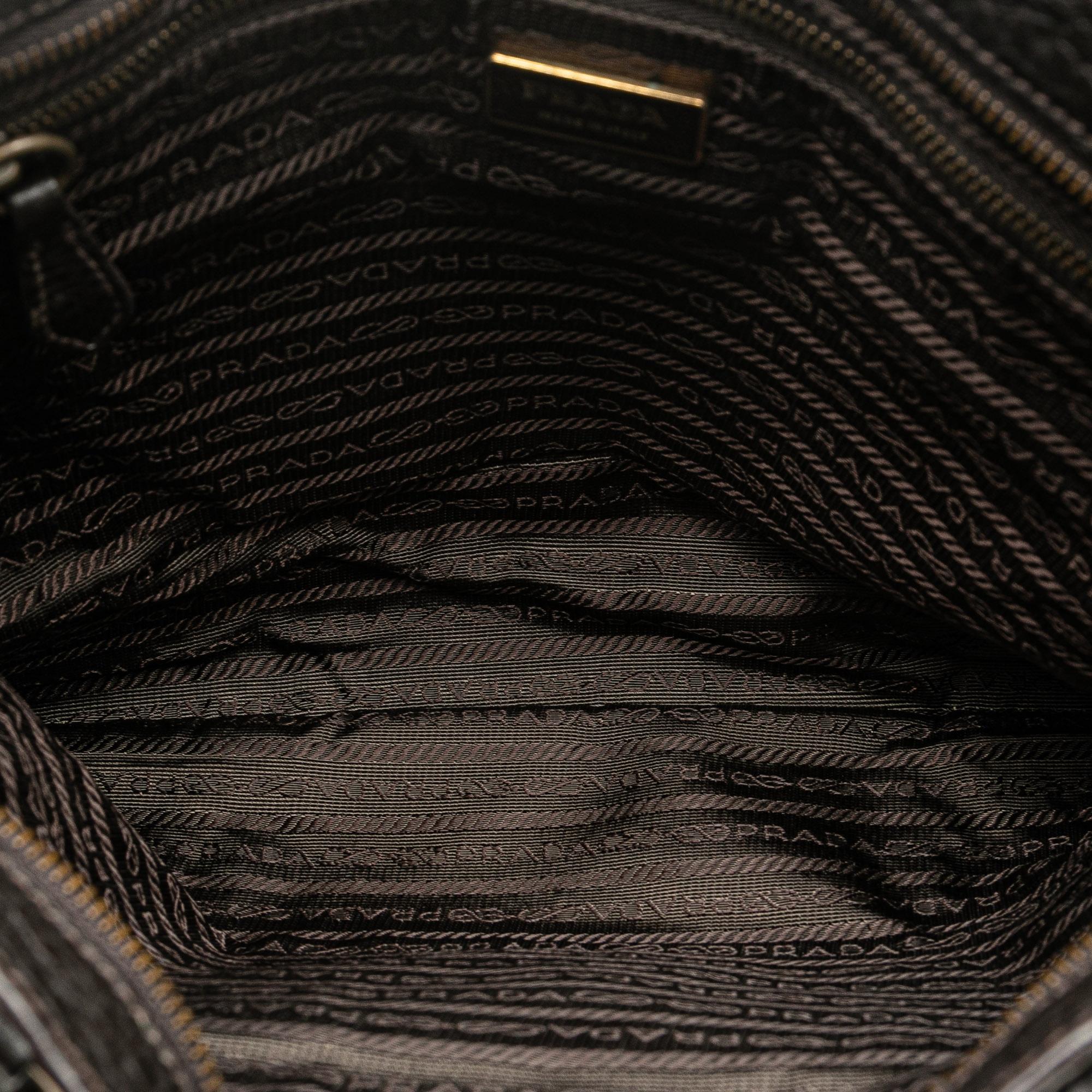 Prada Leather Trimmed Printed Canvas Tote