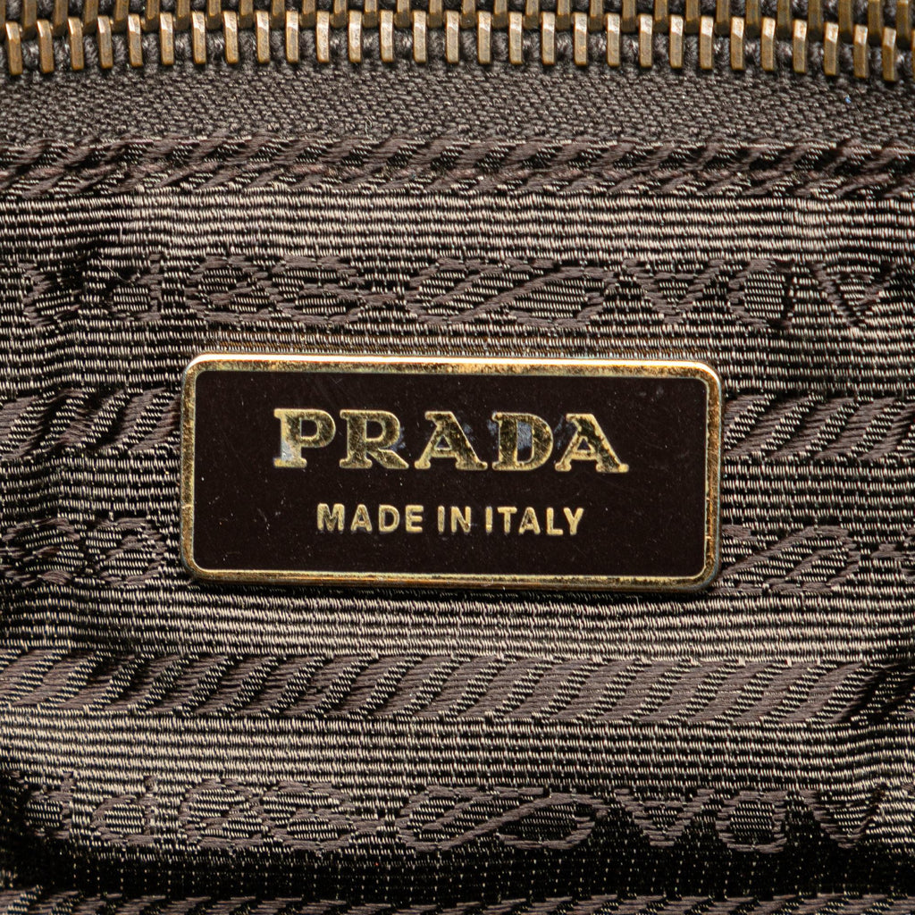 Prada Leather Trimmed Printed Canvas Tote