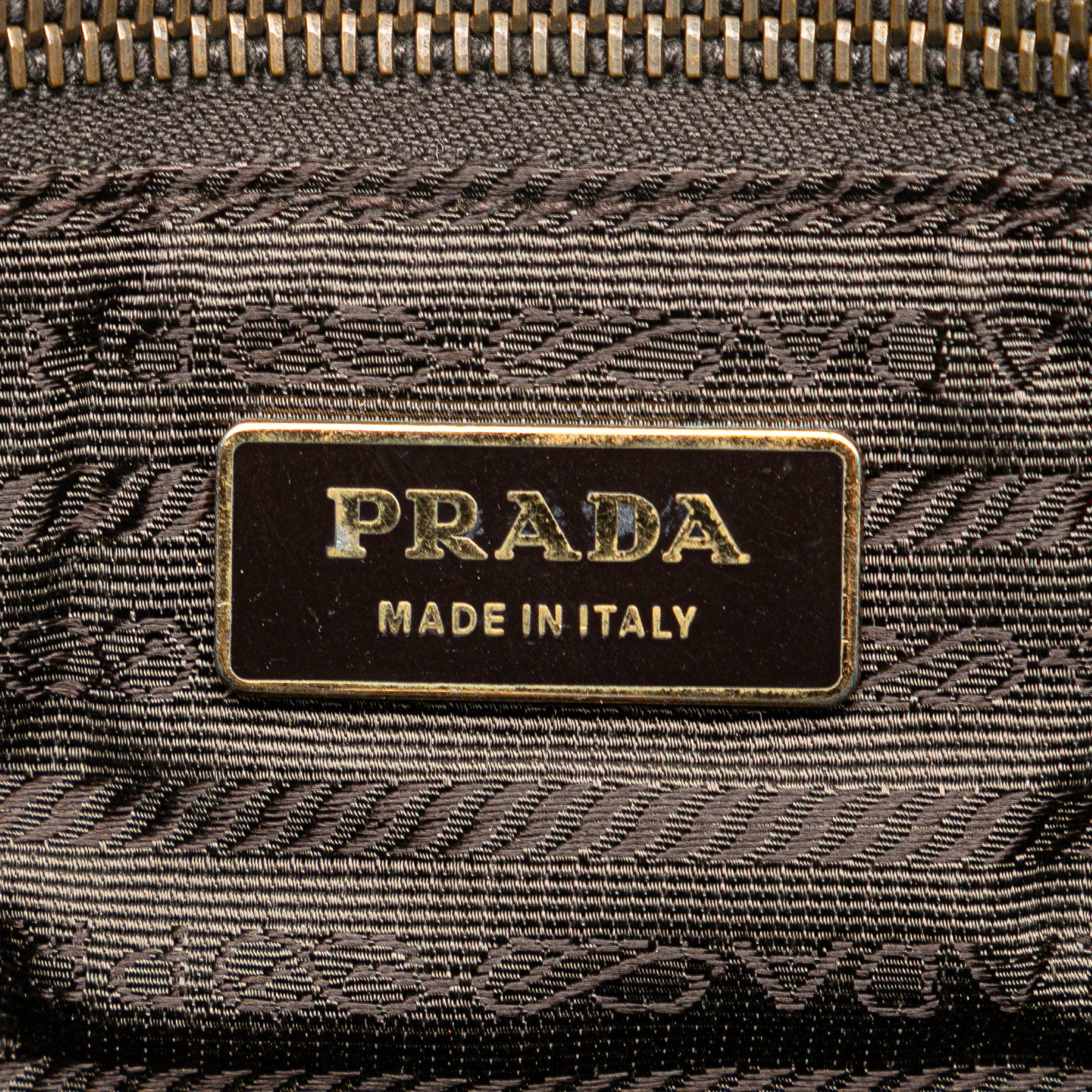 Prada Leather Trimmed Printed Canvas Tote