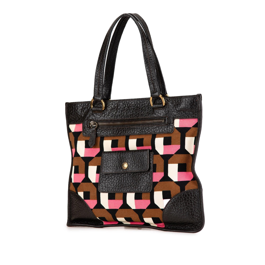 Prada Leather Trimmed Printed Canvas Tote