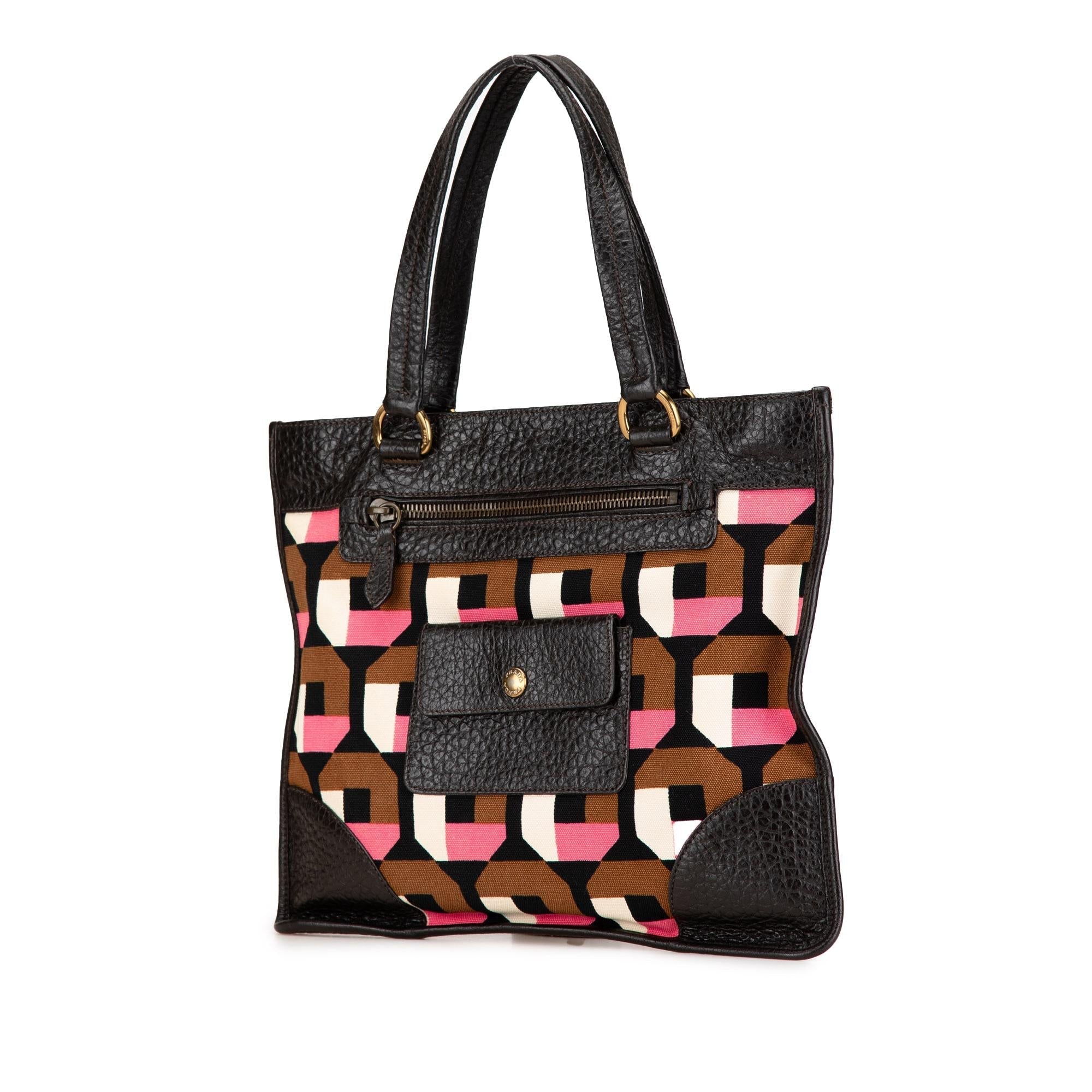 Prada Leather Trimmed Printed Canvas Tote