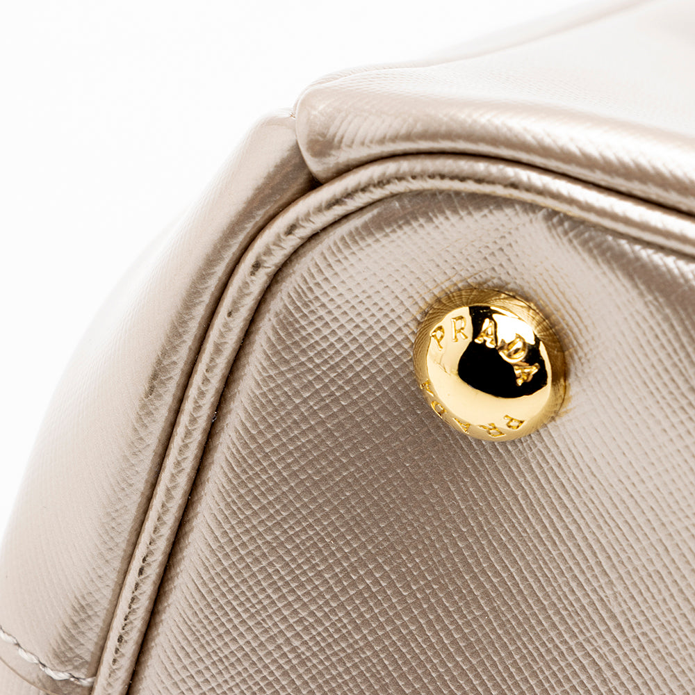 Prada Metallic Saffiano Lux Small Double Zip Tote (SHF-19017)