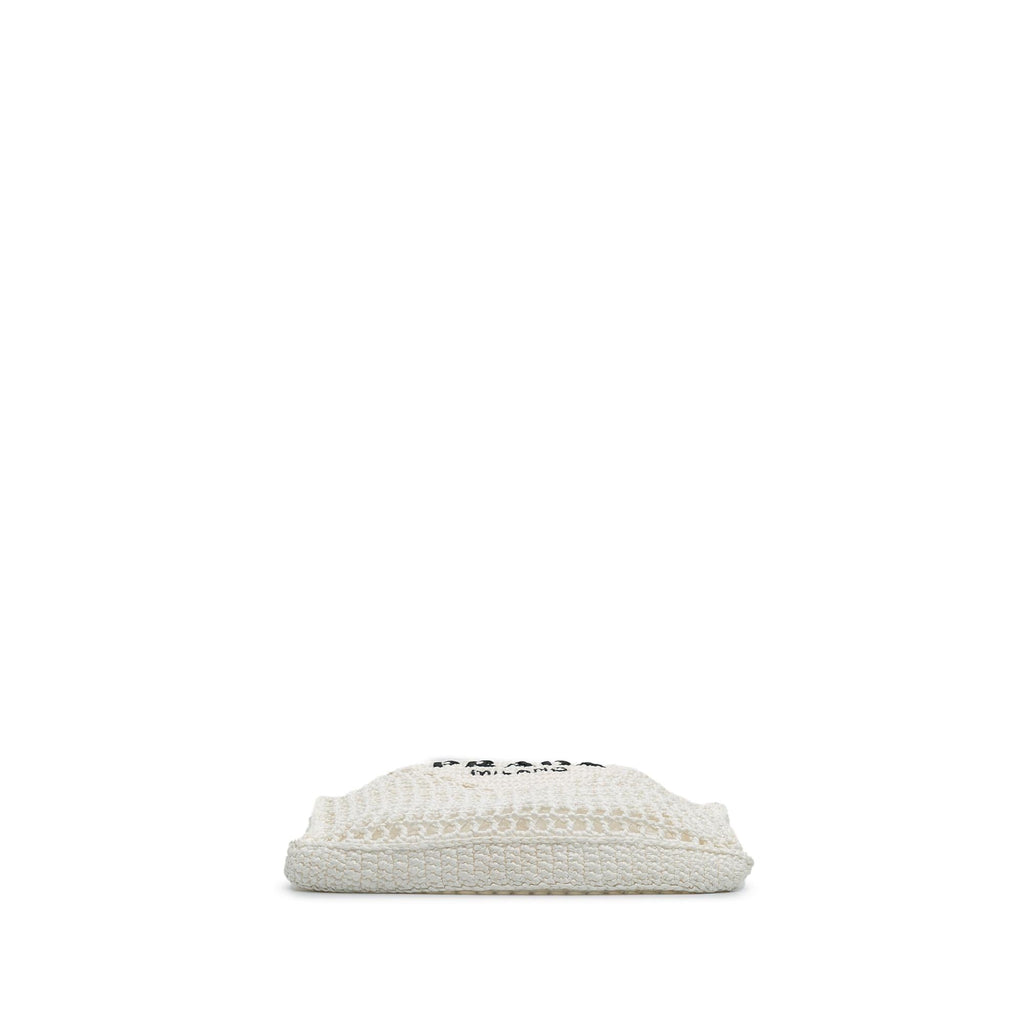 Prada Raffia Effect Crochet Logo Embroidered Tote
