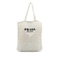 Prada Raffia Effect Crochet Logo Embroidered Tote