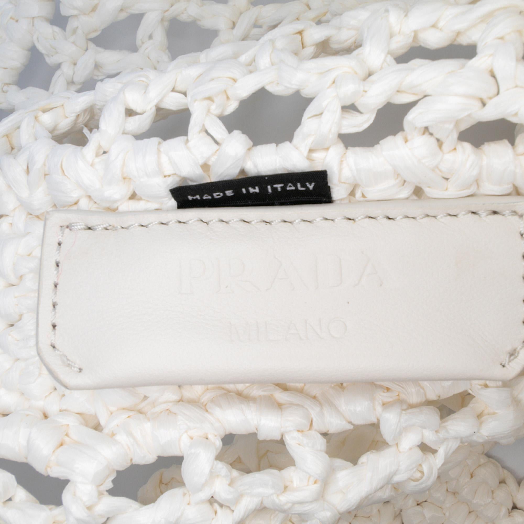 Prada Raffia Effect Crochet Logo Embroidered Tote