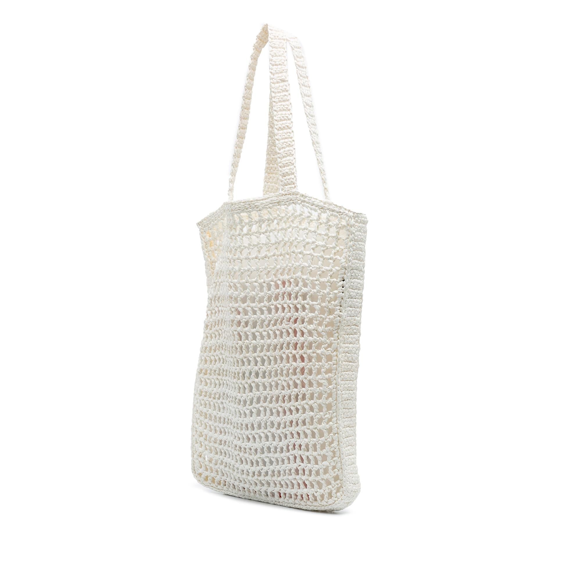 Prada Raffia Effect Crochet Logo Embroidered Tote