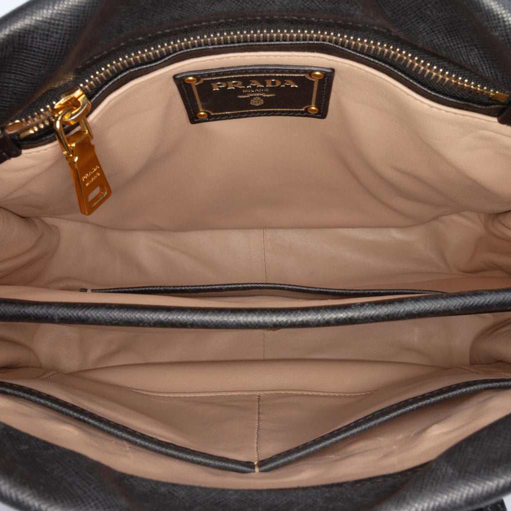Prada Saffiano Lucido Top Handle Frame Tote
