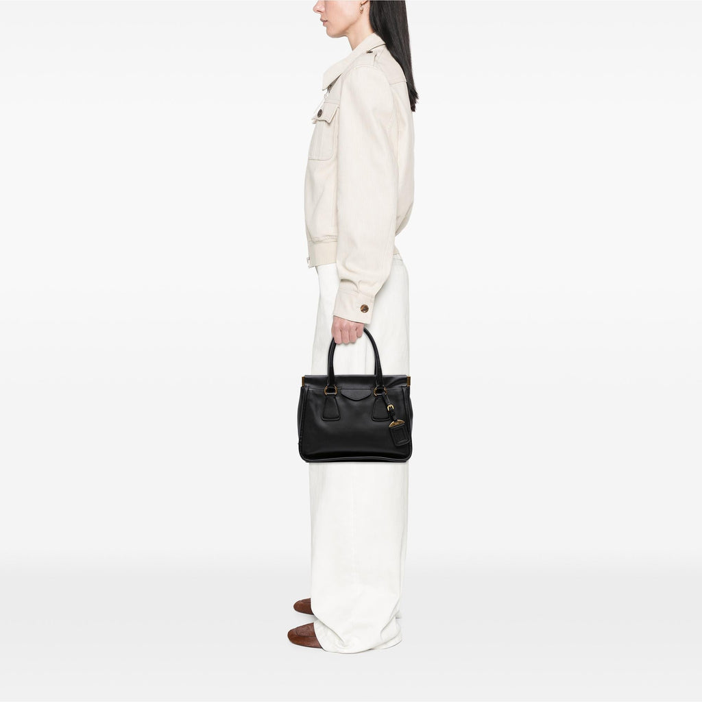 Prada Saffiano Lucido Top Handle Frame Tote