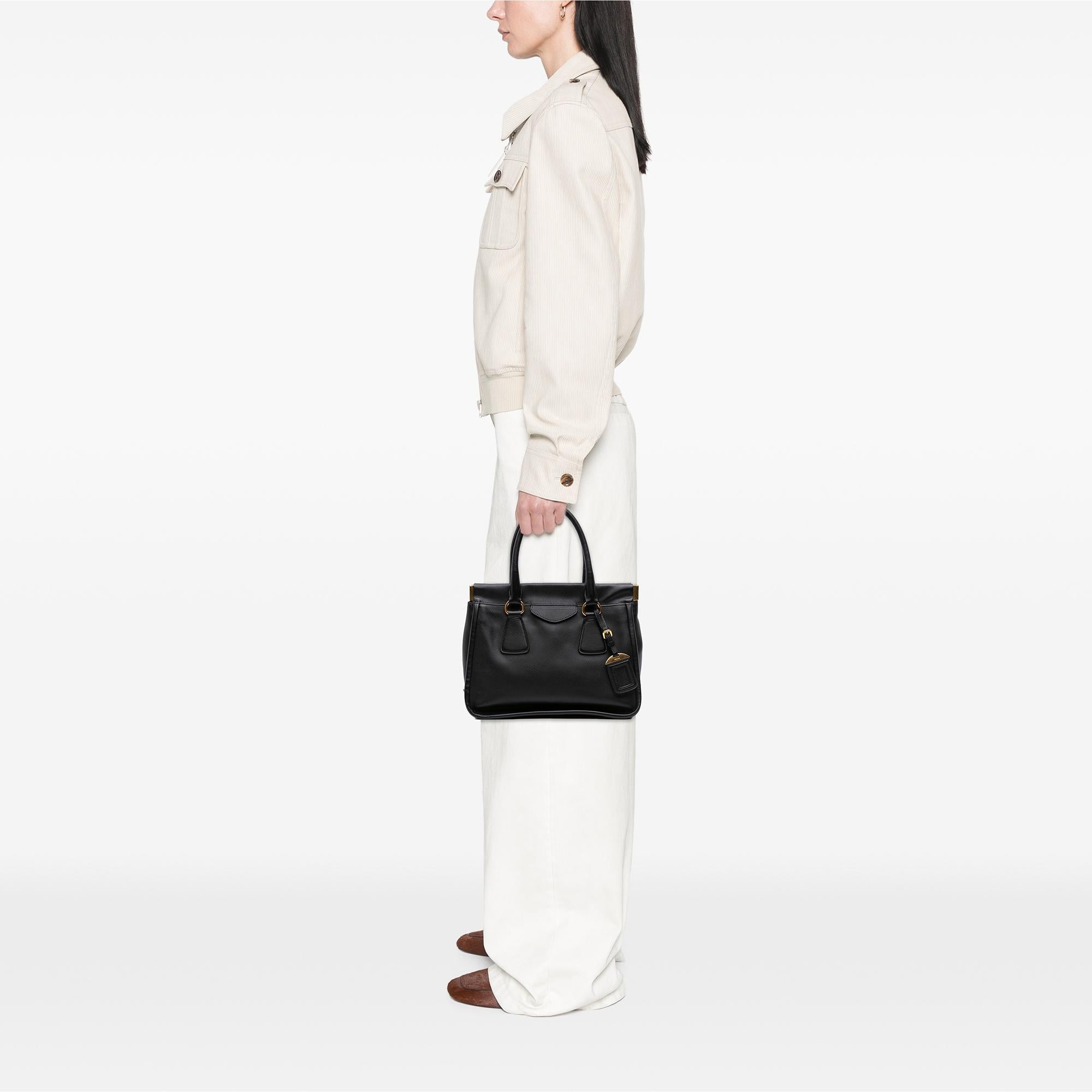 Prada Saffiano Lucido Top Handle Frame Tote