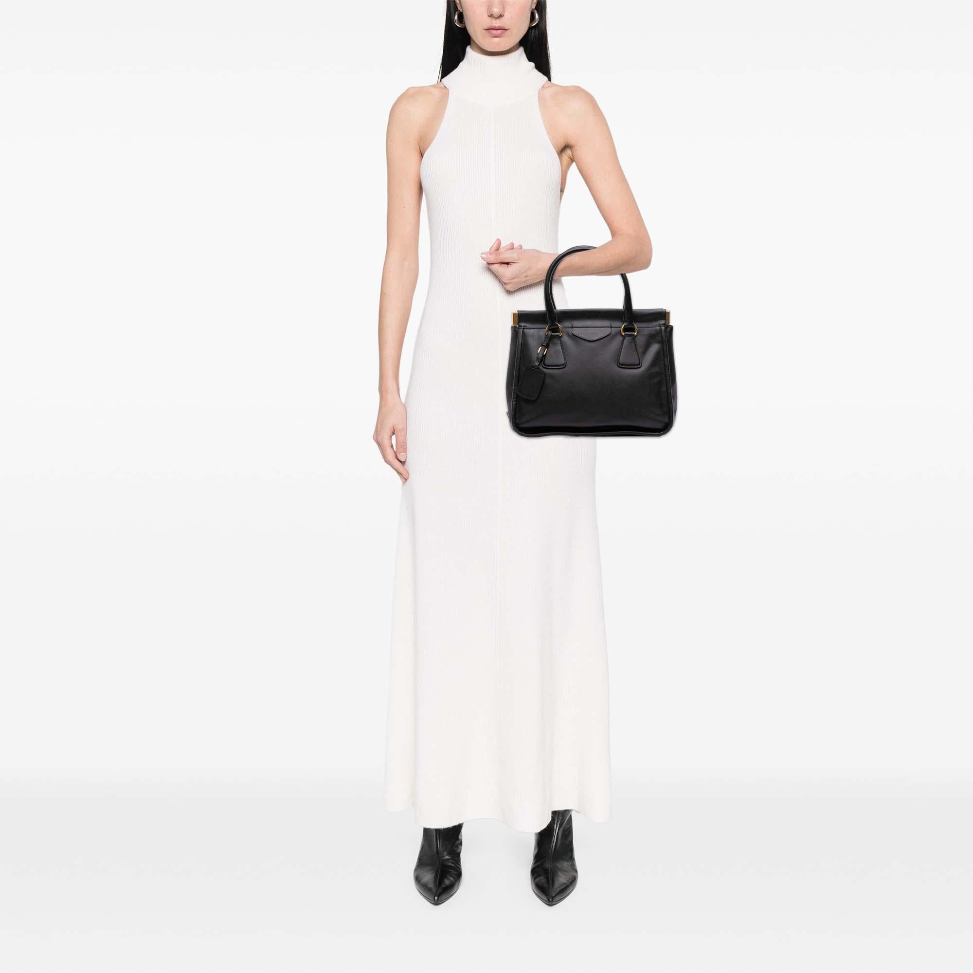 Prada Saffiano Lucido Top Handle Frame Tote