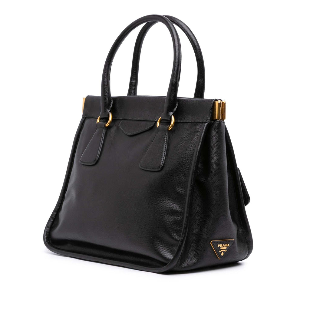 Prada Saffiano Lucido Top Handle Frame Tote