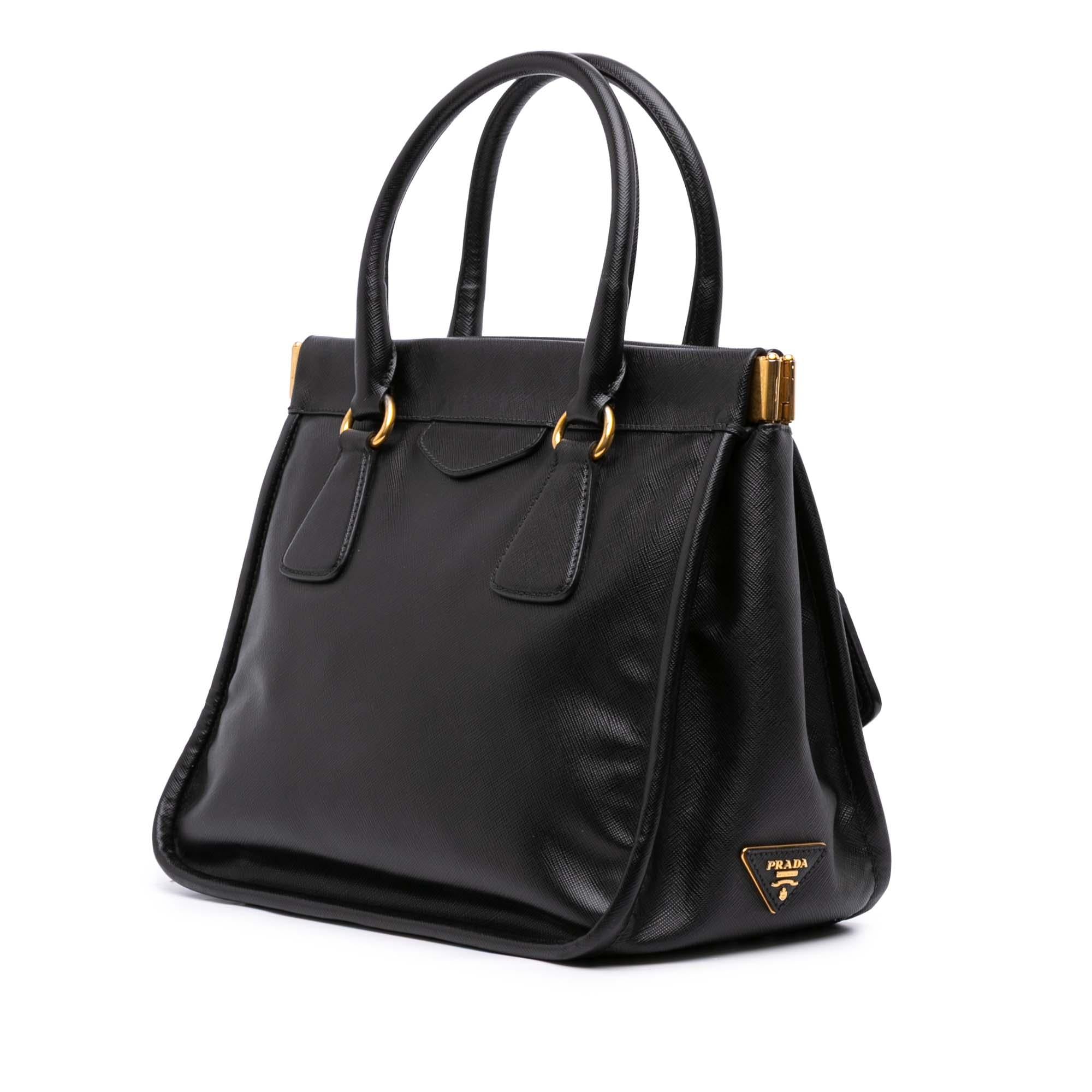 Prada Saffiano Lucido Top Handle Frame Tote