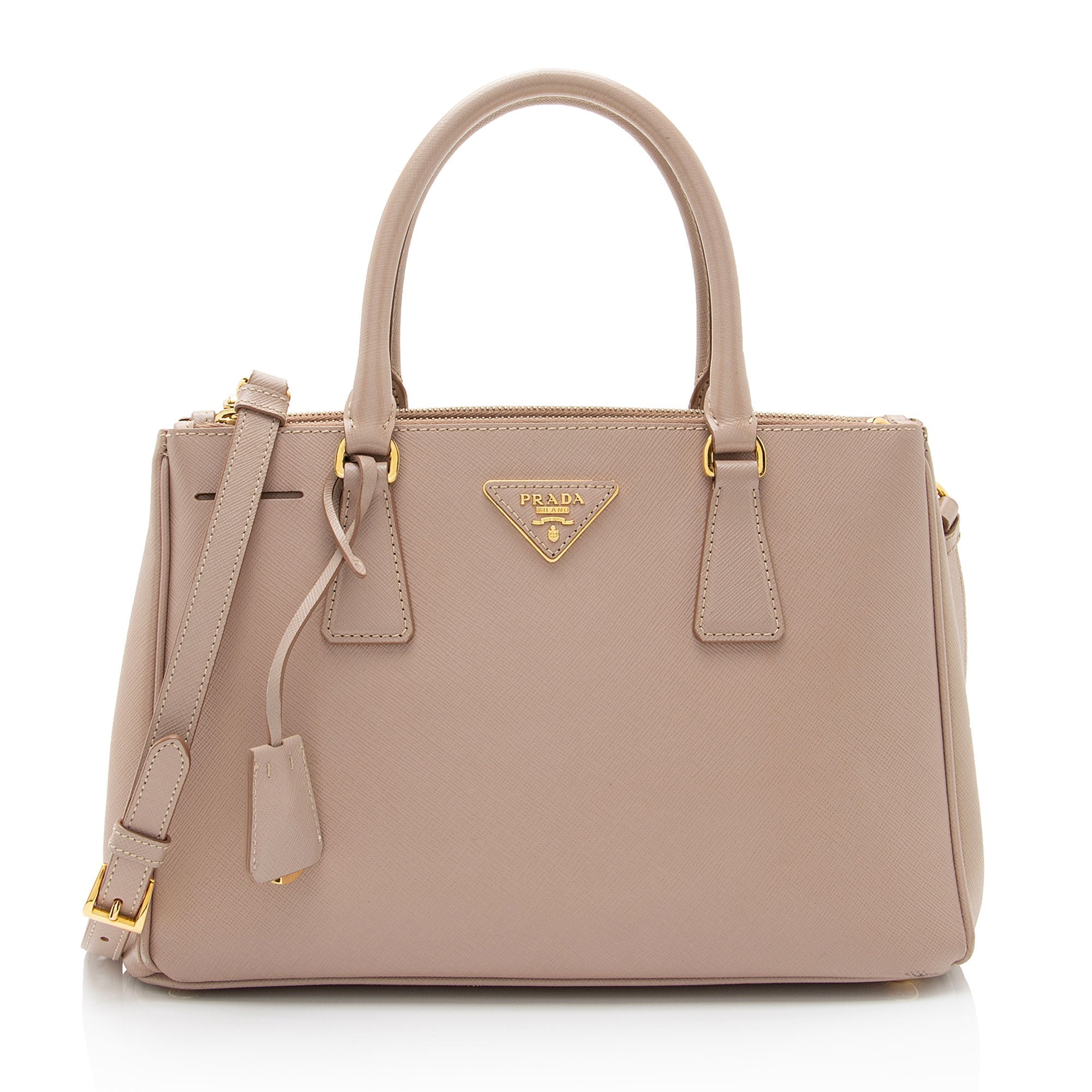 Prada Saffiano Lux Double Zip Small Tote (SHF-dNInWm)