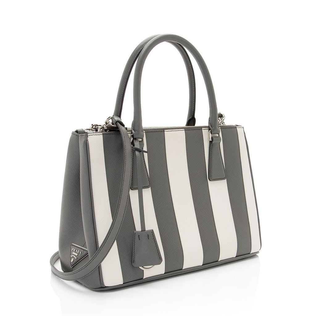 Prada Saffiano Lux Striped Double Zip Small Tote (SHF-Bg3TLJ)