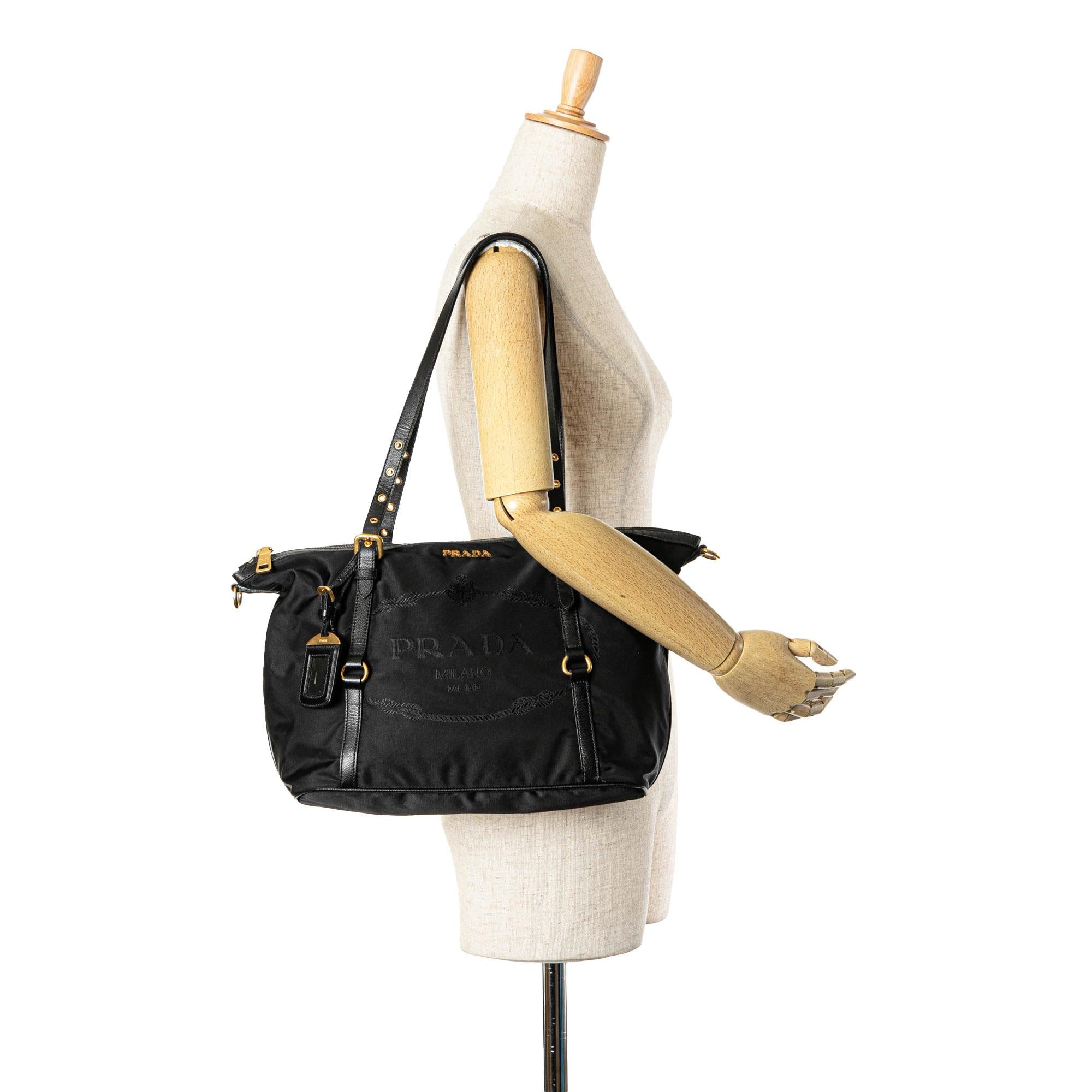 Prada Saffiano Trimmed Tessuto Logo Tote